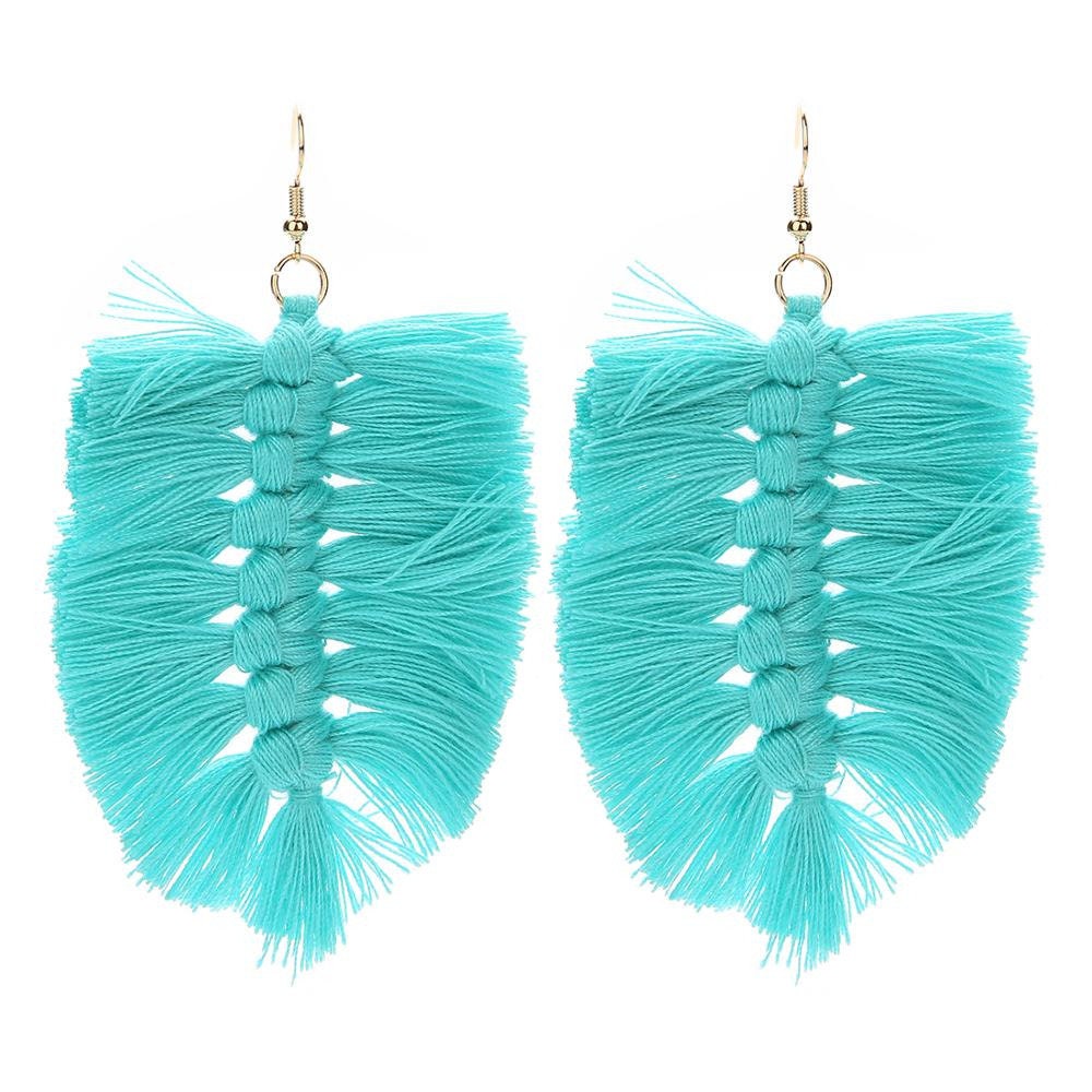 Aqua Macrame Leaf Earrings