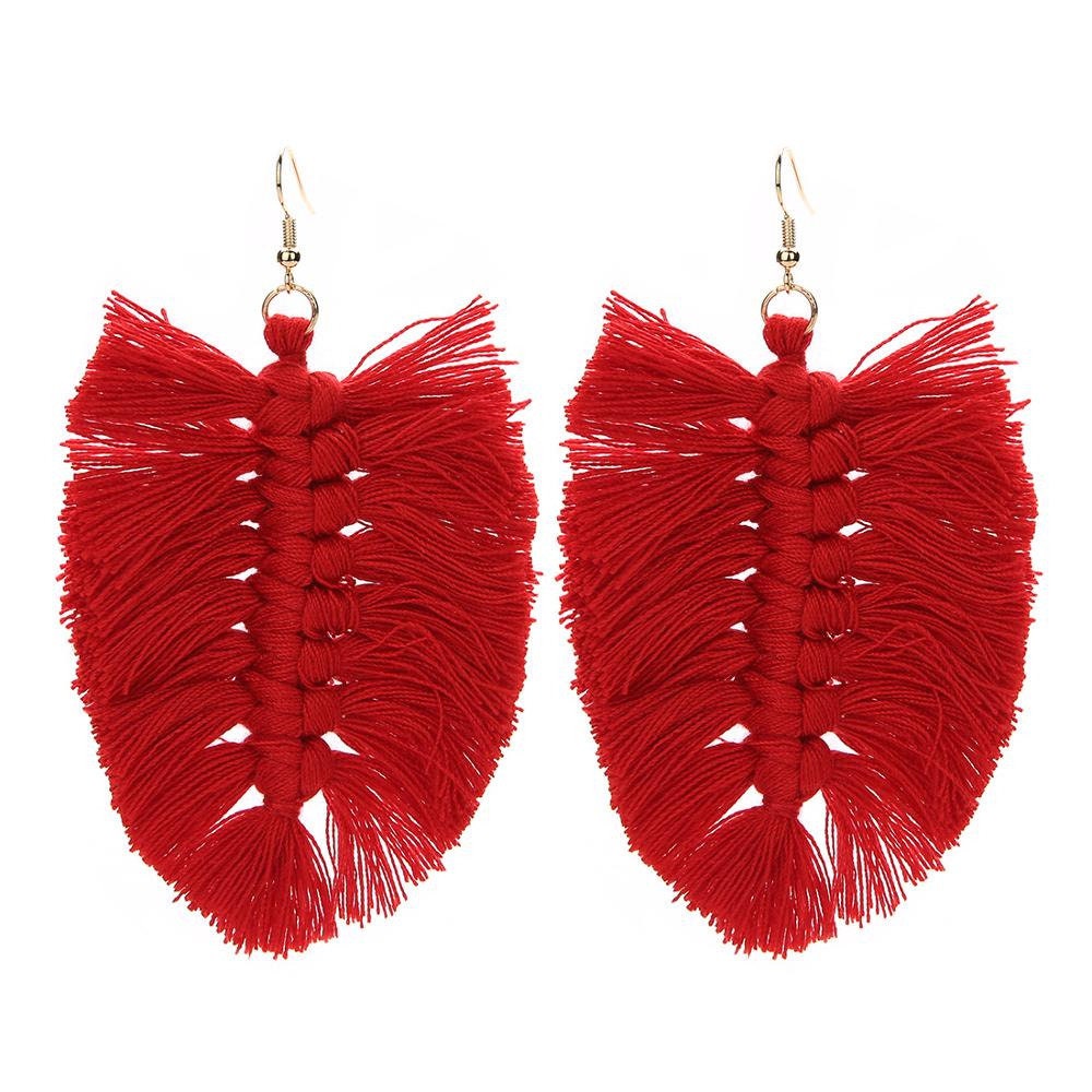 Red Macrame Leaf Earrings