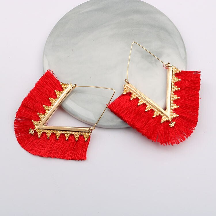 Red Tassel Gold Earrings
