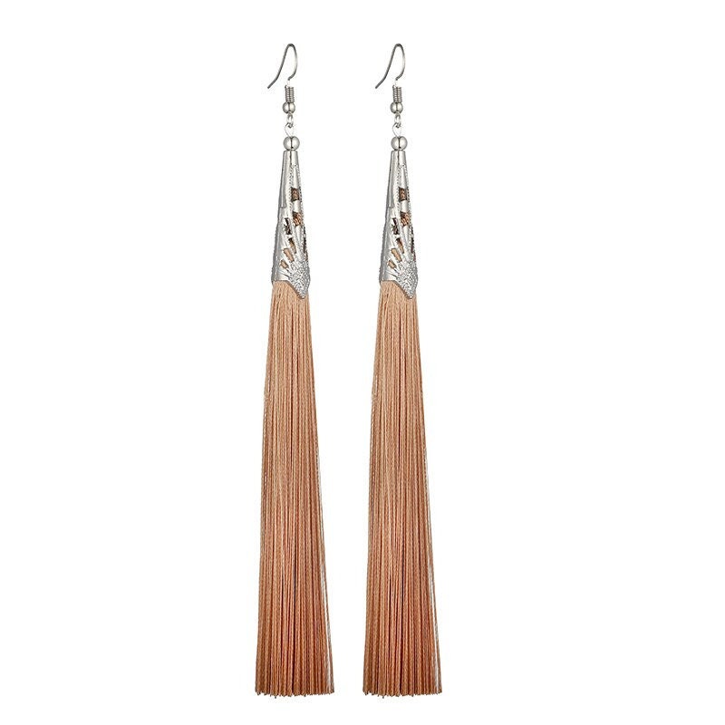 Khaki Long Tassel Earrings