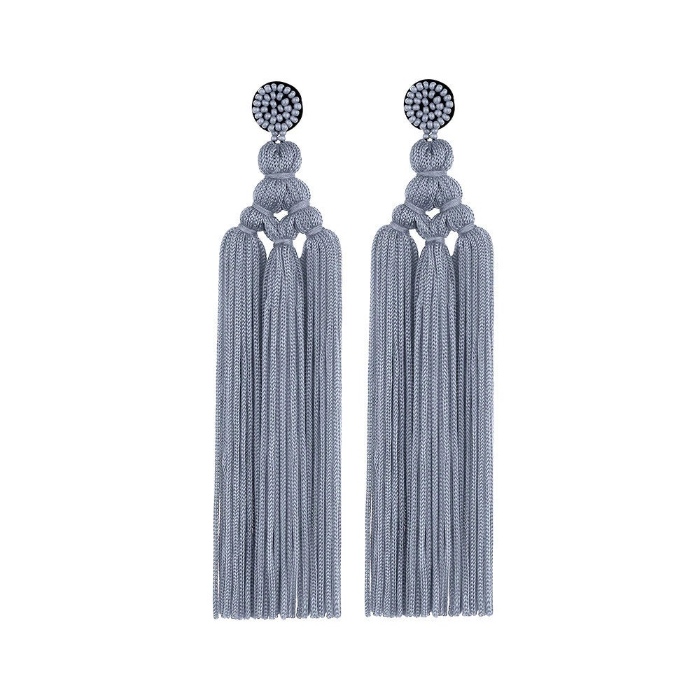 Gray Fringe Macrame Dangle Earrings