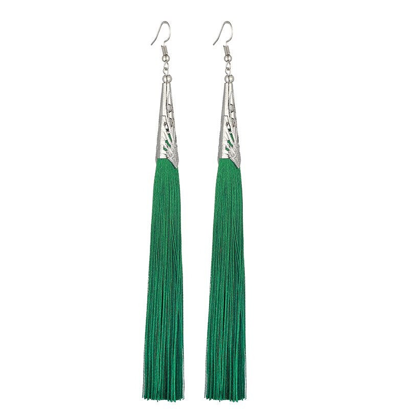Bright Green Long Tassel Earrings