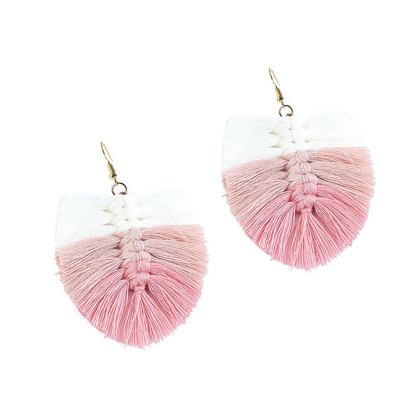 Soft Pink Ombre Macrame Leaf Earrings