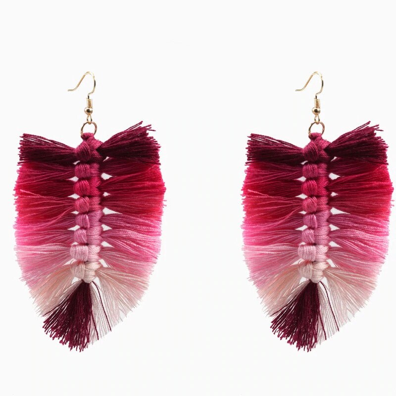 Rose Ombre Macrame Leaf Earrings