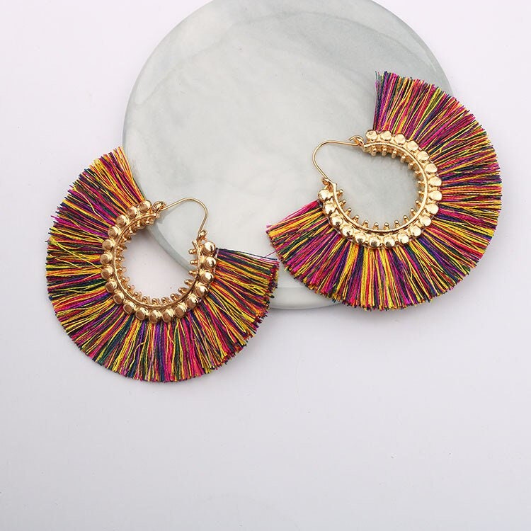 Multicolor Round Tassel Earrings