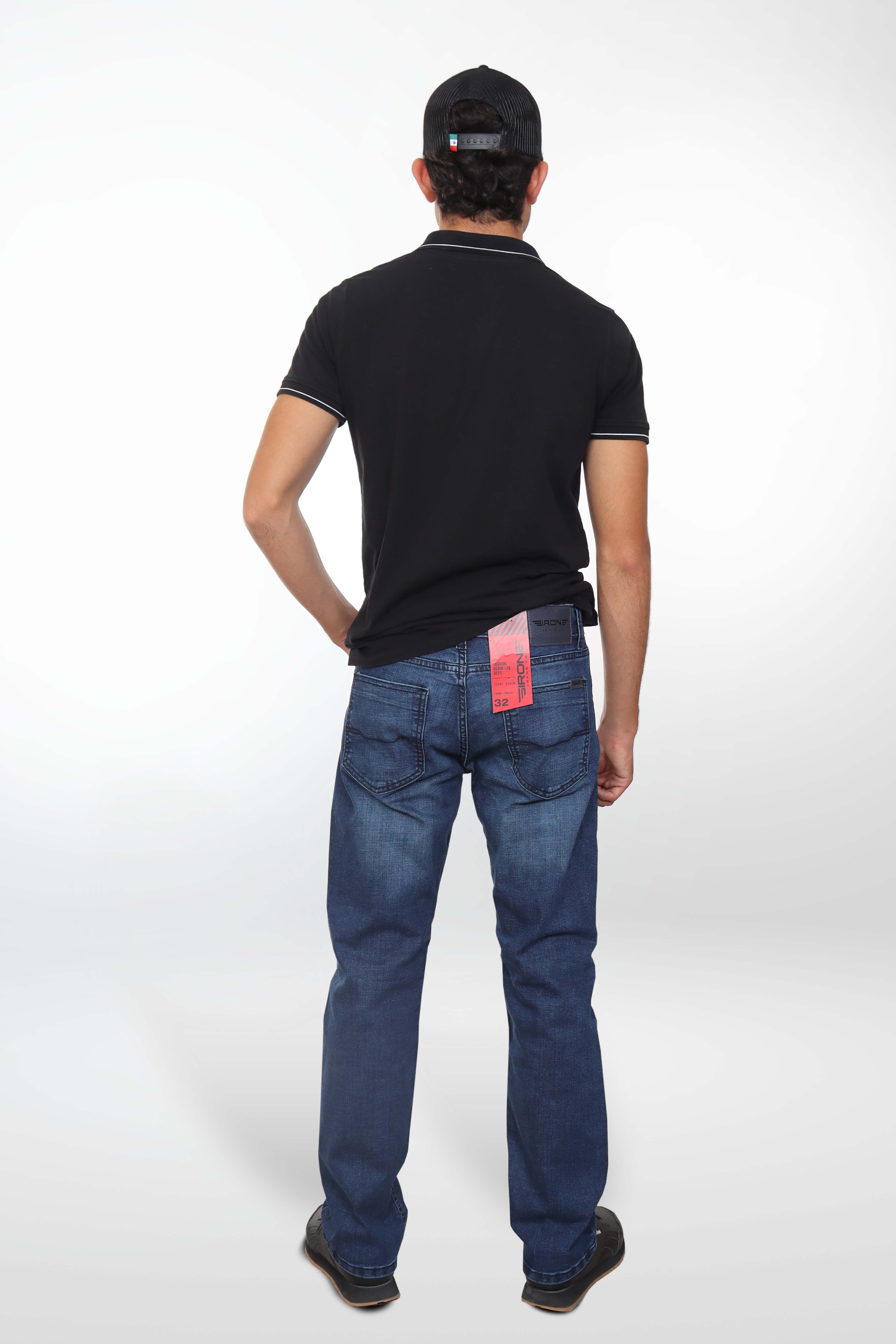 Jeans straight blue navy liso lavado intenso