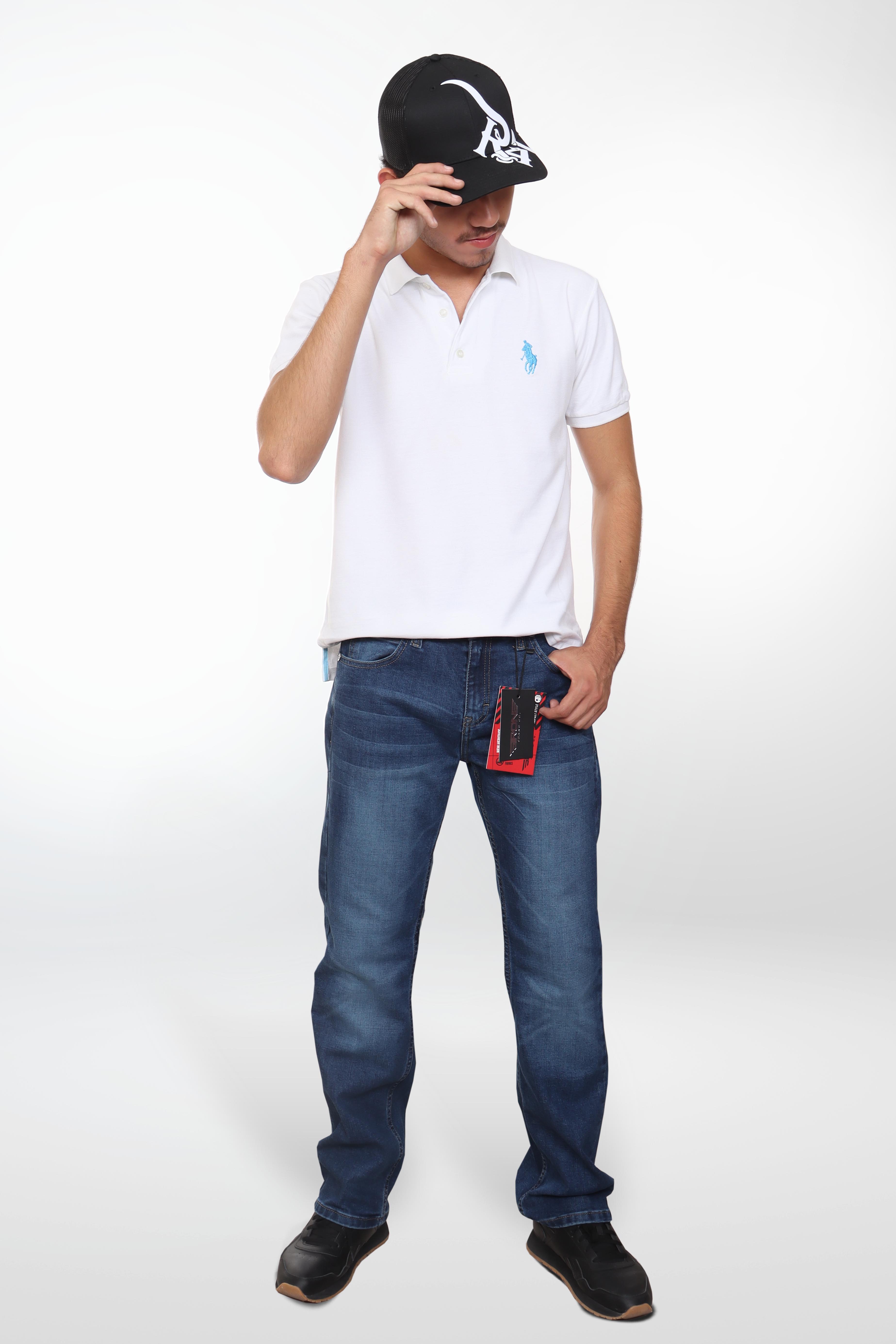 Jeans straight blue navy liso lavado intenso