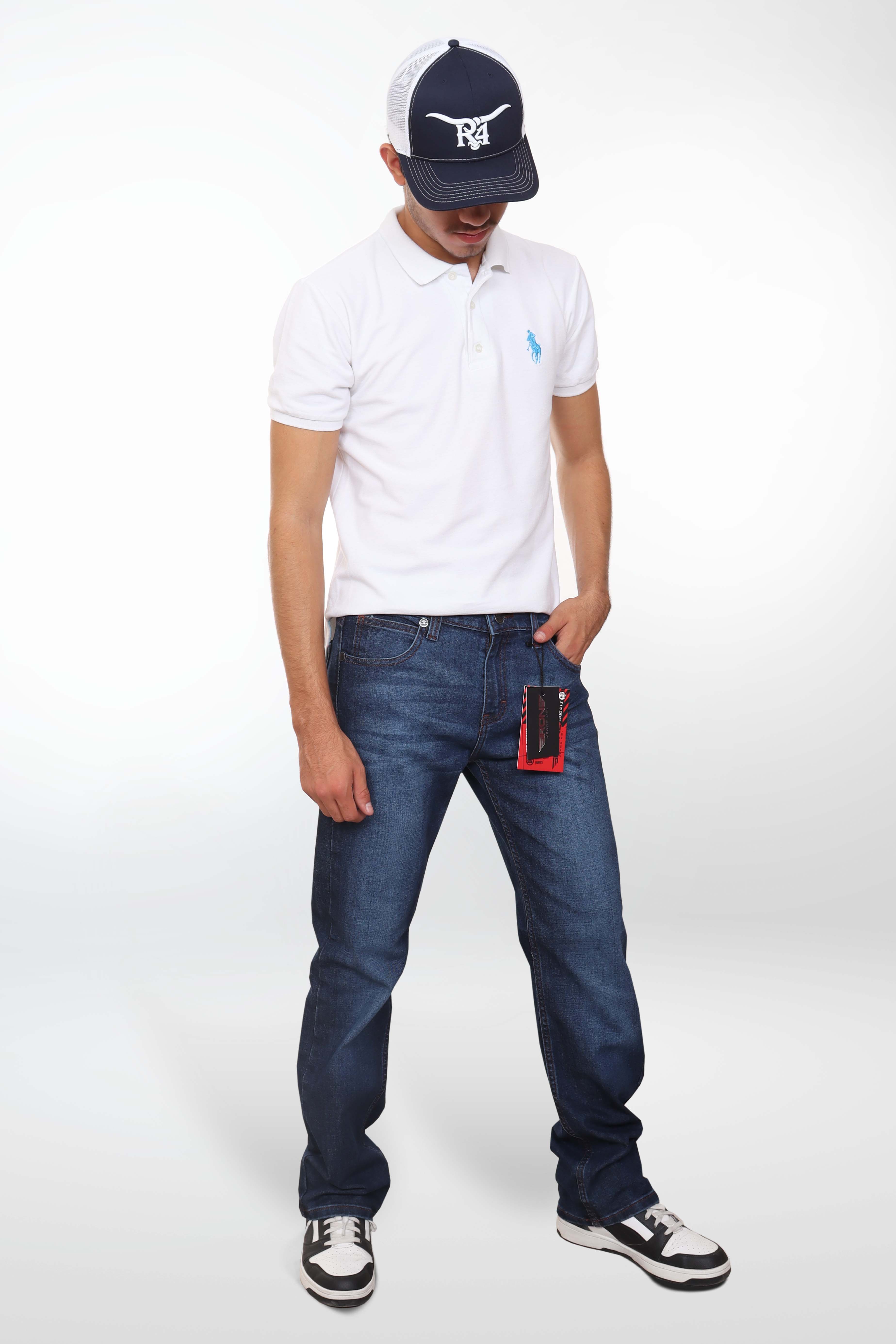 Jeans straight blue navy liso lavado intenso