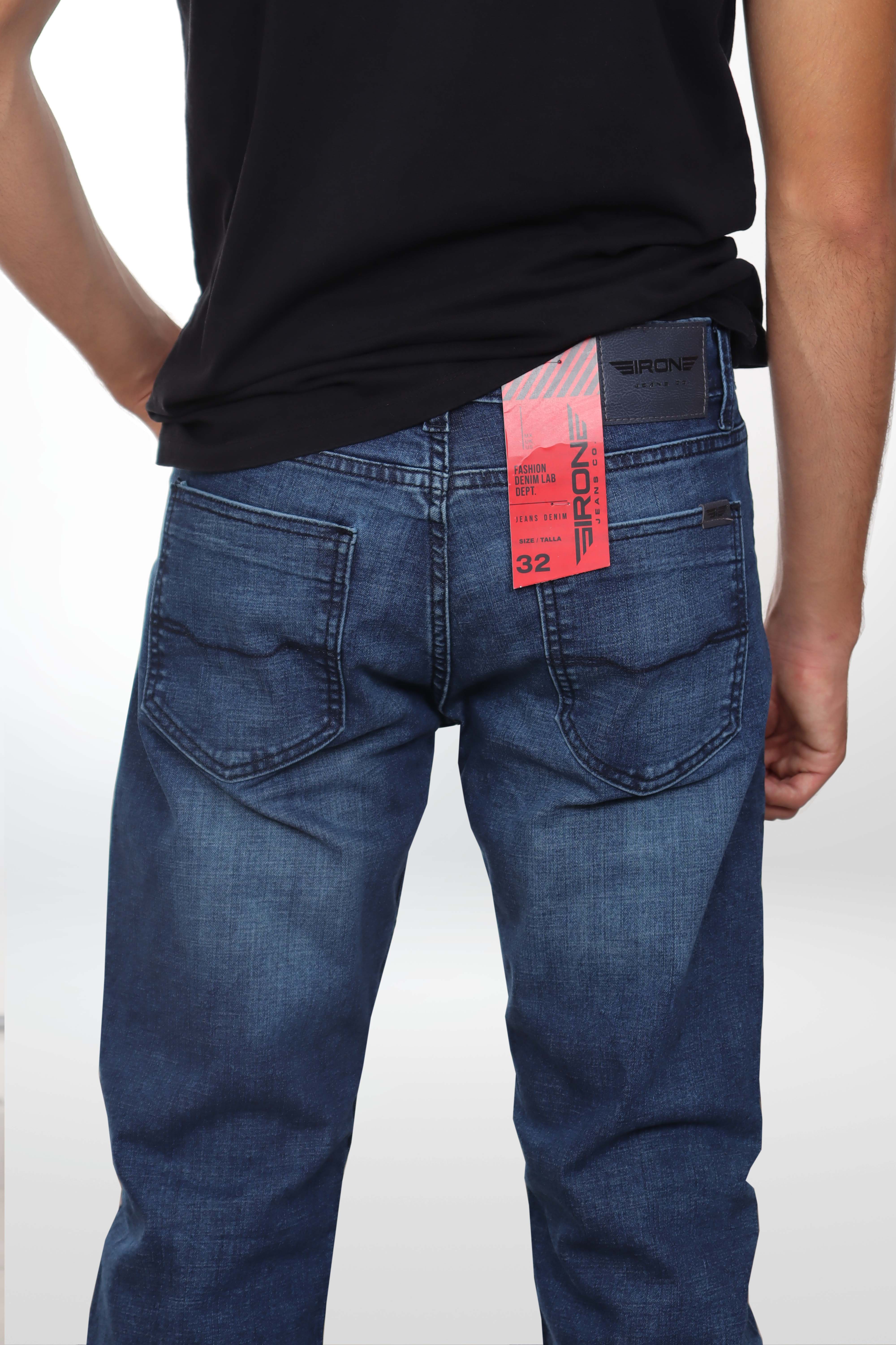 Jeans straight blue navy liso lavado intenso