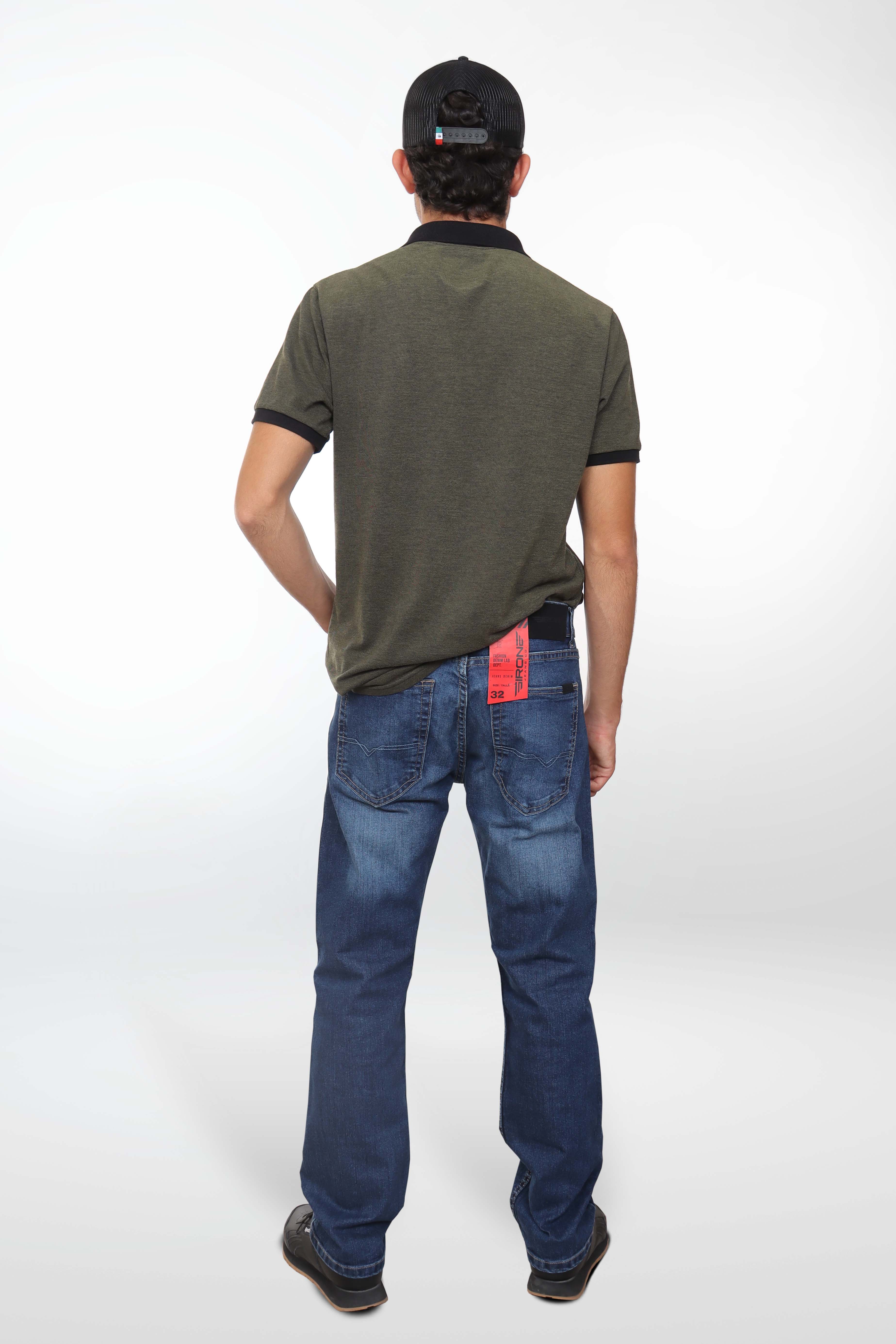 Jeans straight blue navy liso lavado intenso