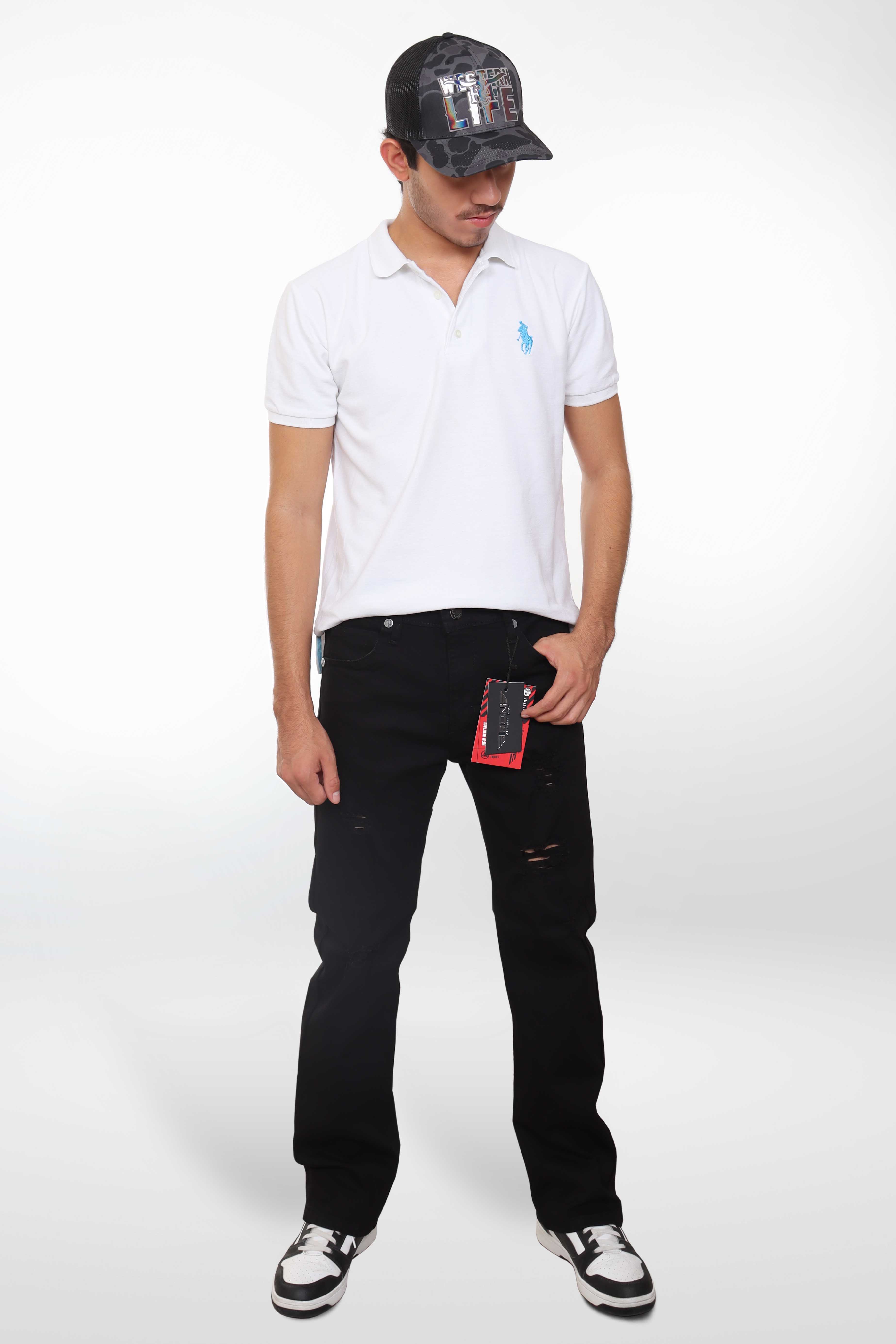 Jeans para hombre color negro intenso con destrucciones