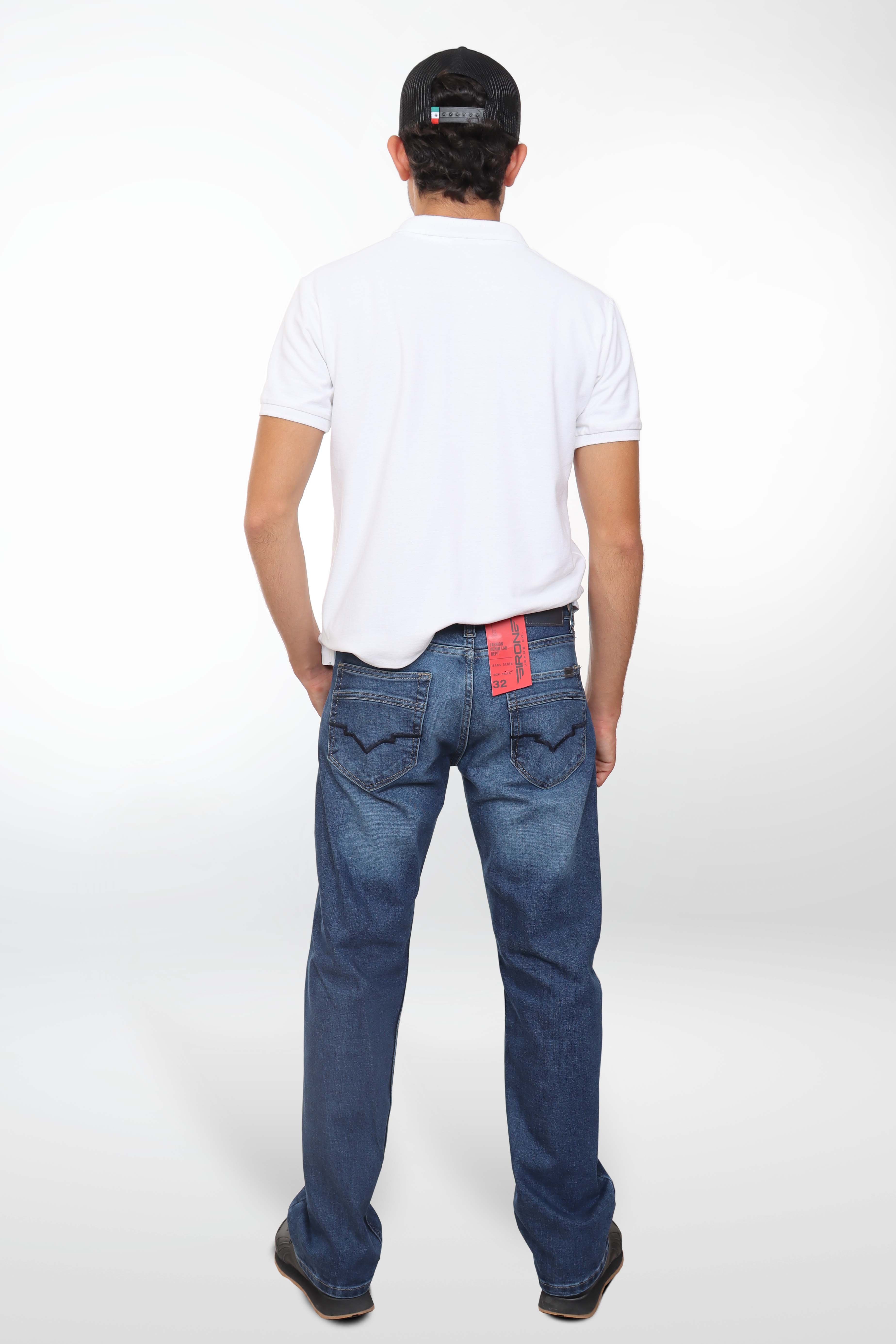 Jeans straight blue navy liso lavado intenso