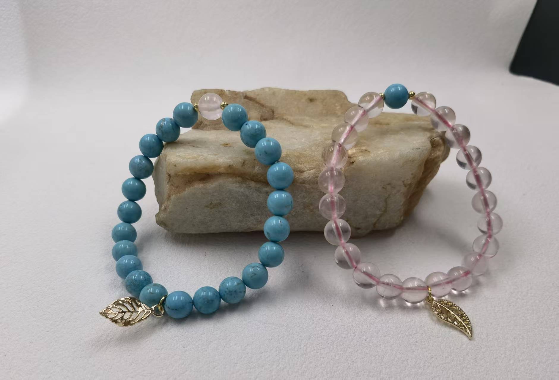 Stabilized Turquoise + Rose Quartz, 8mm