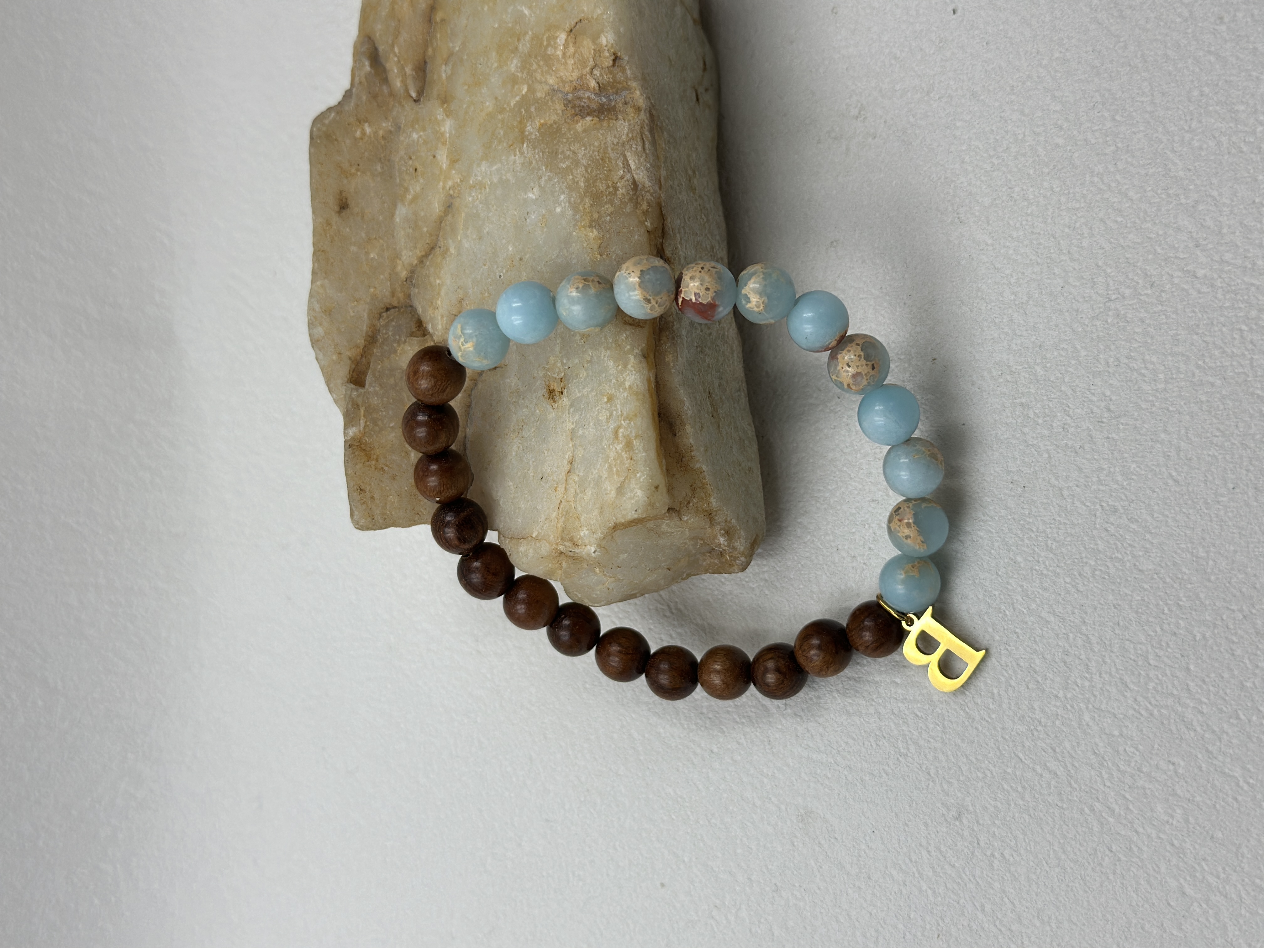 Shoushan Stone + Sandalwood Bracelet, 8mm