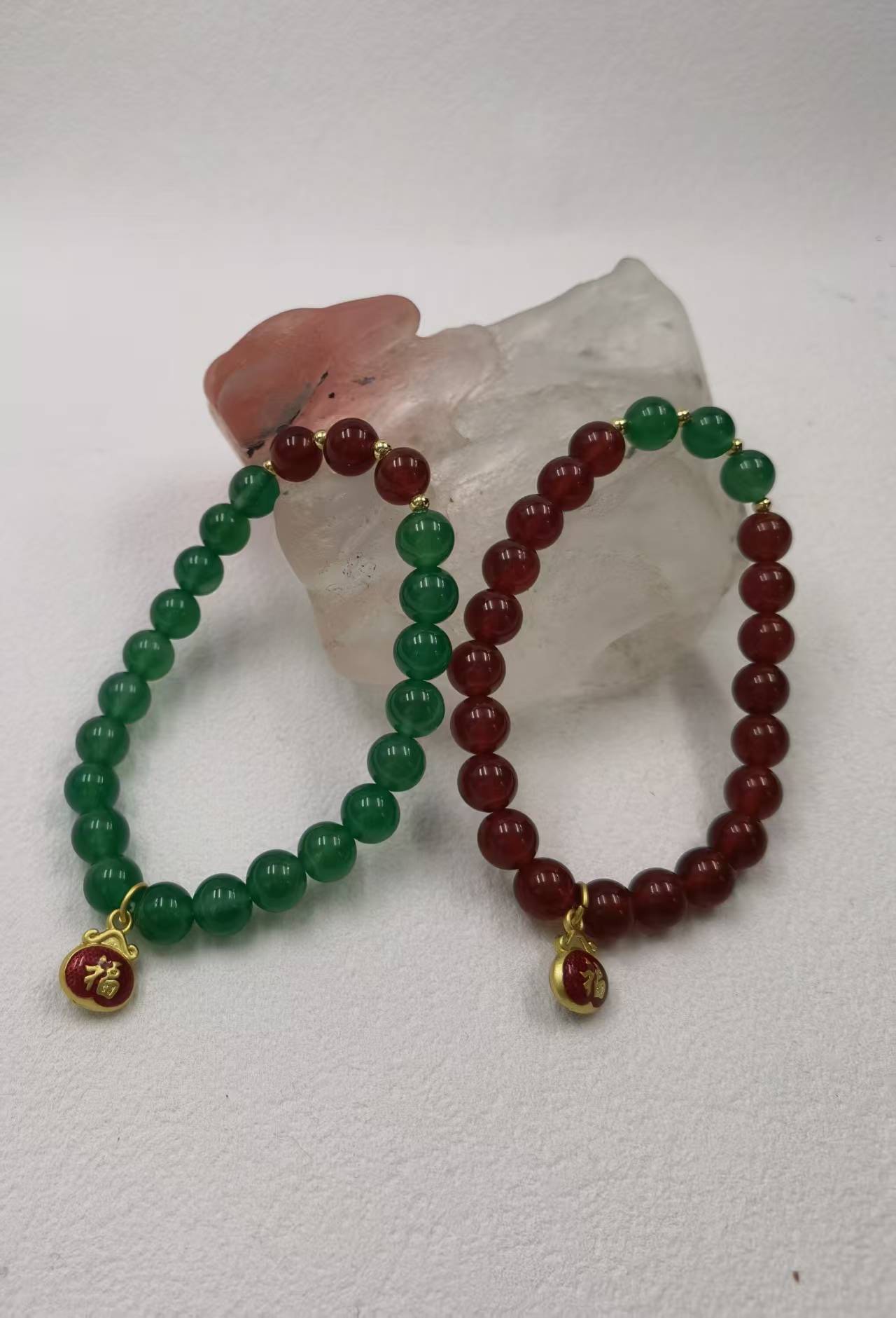 Red Agate + Green Agate, 8mm
