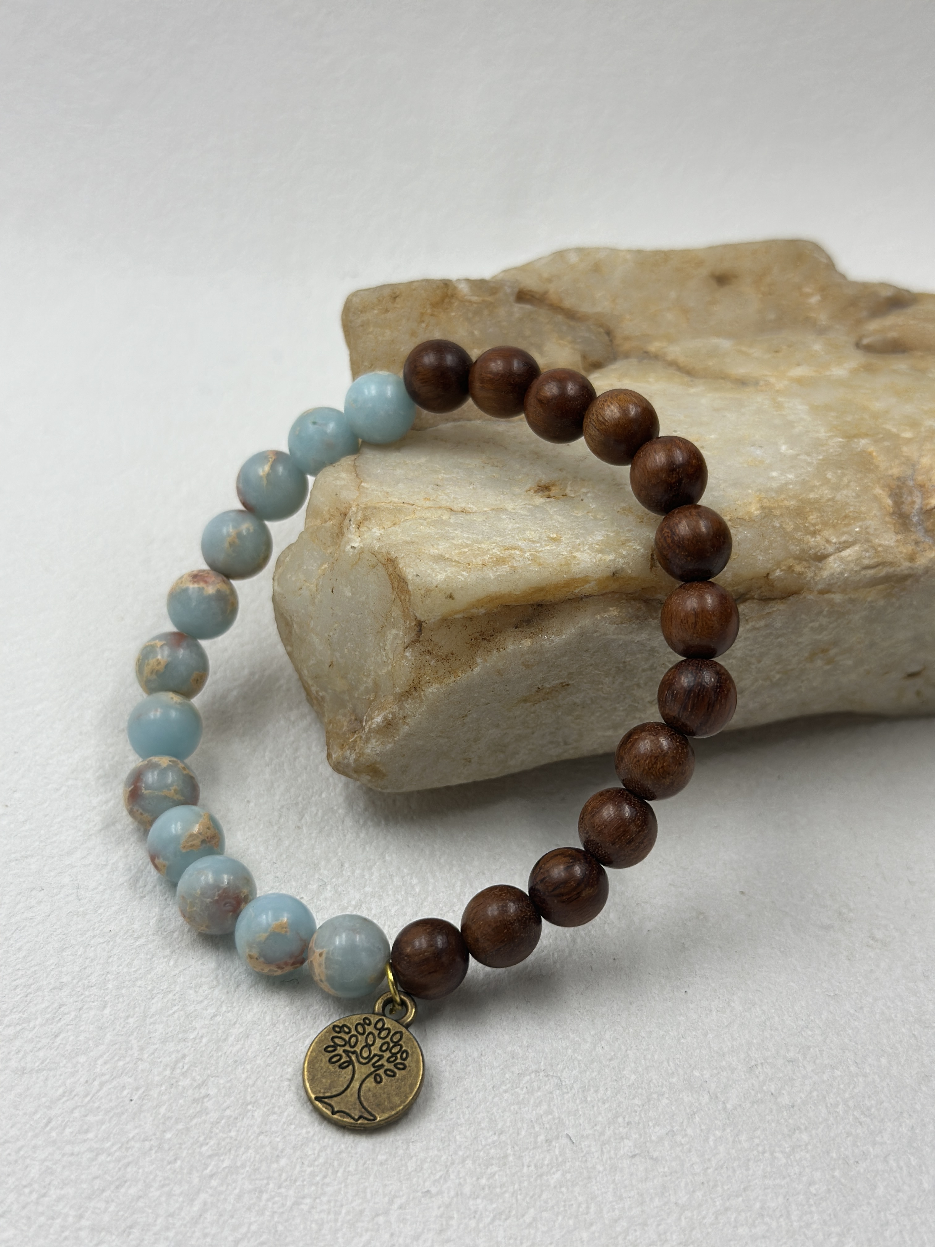 Shoushan Stone & Sandalwood Bracelet (8mm)
