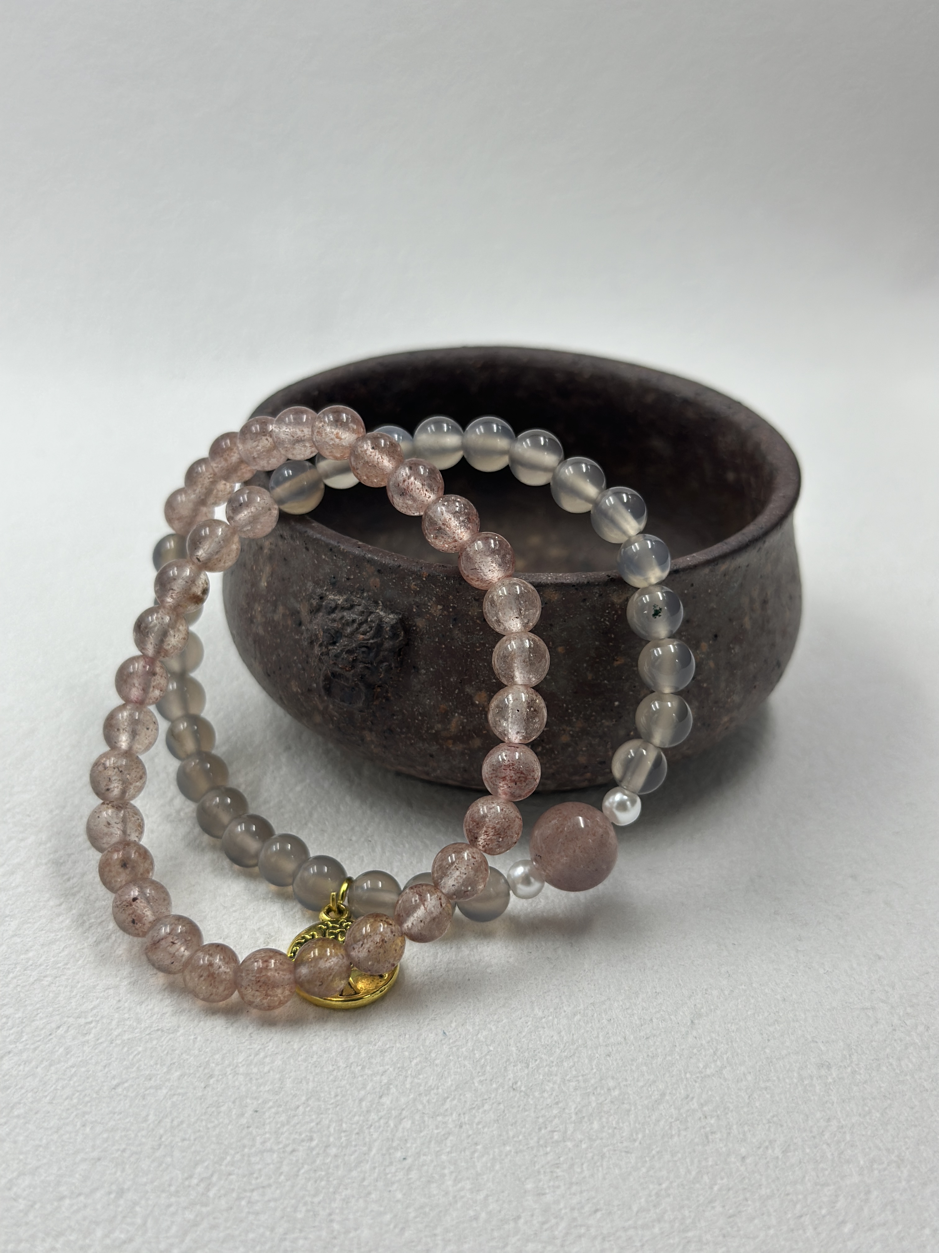 Strawberry Quartz + Grey Agate