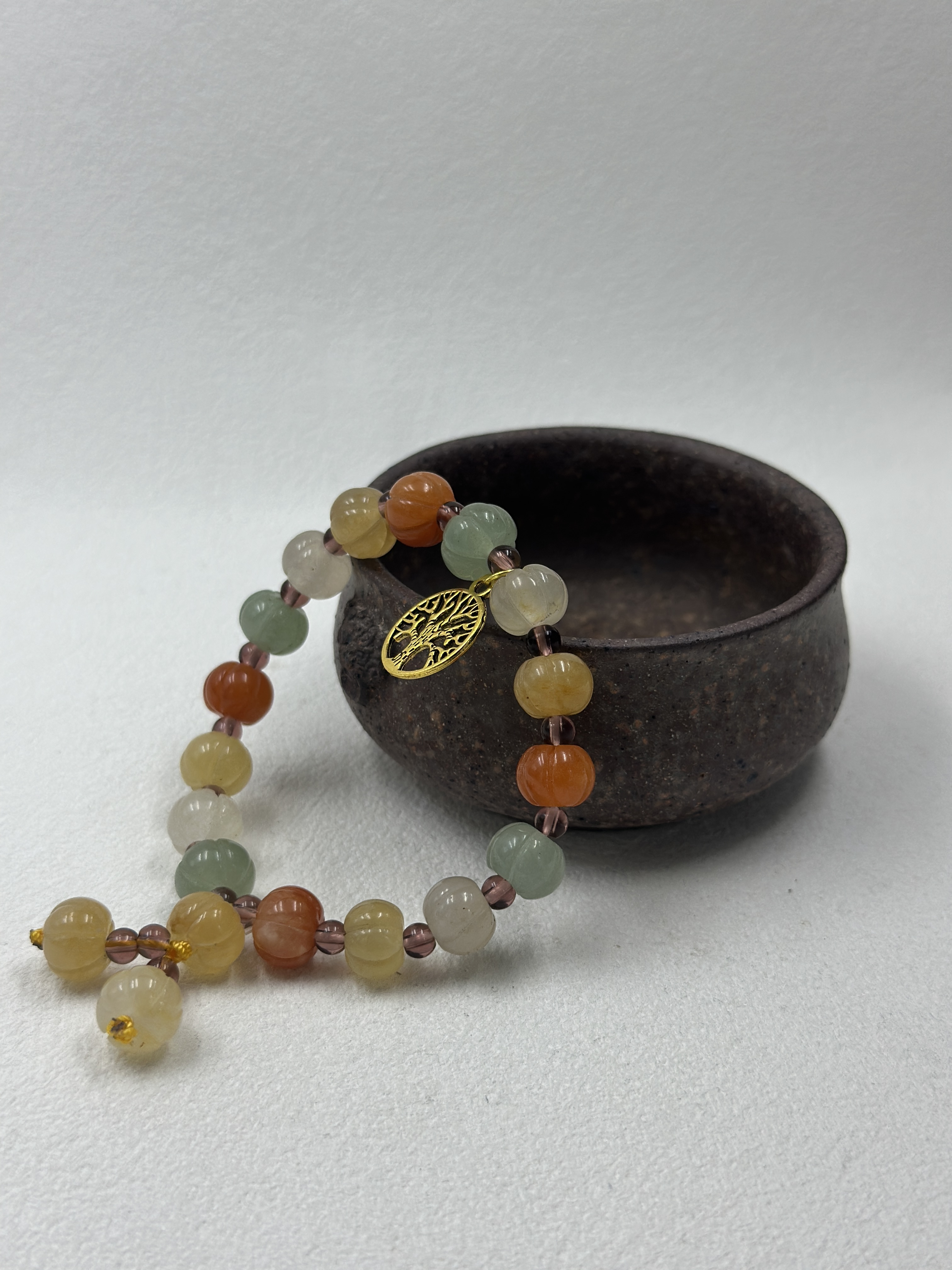 Golden Jade Pumpkin Beads & Aventurine Bracelet
