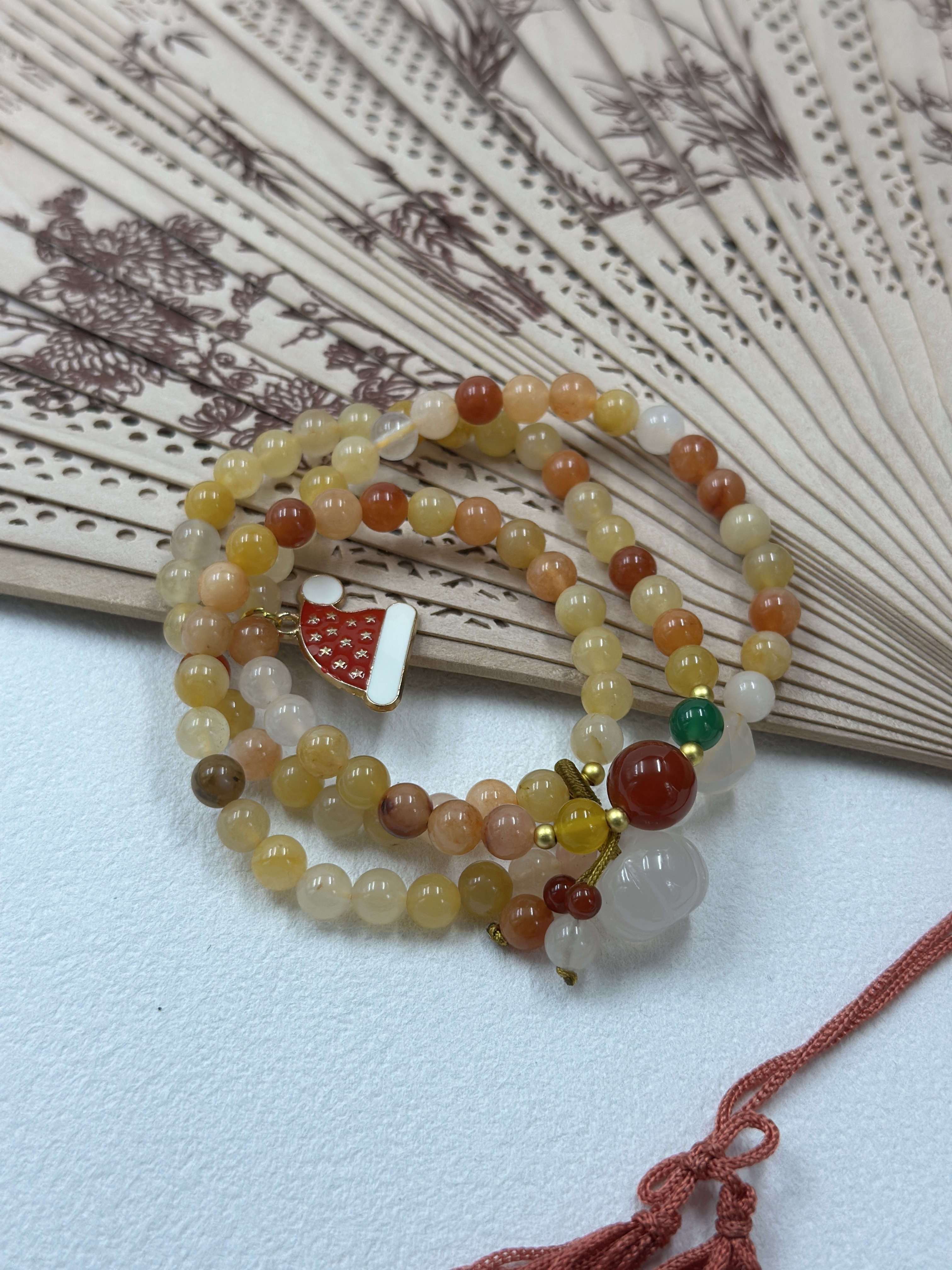 Natural Golden Jade with Agate Pumpkin Beads