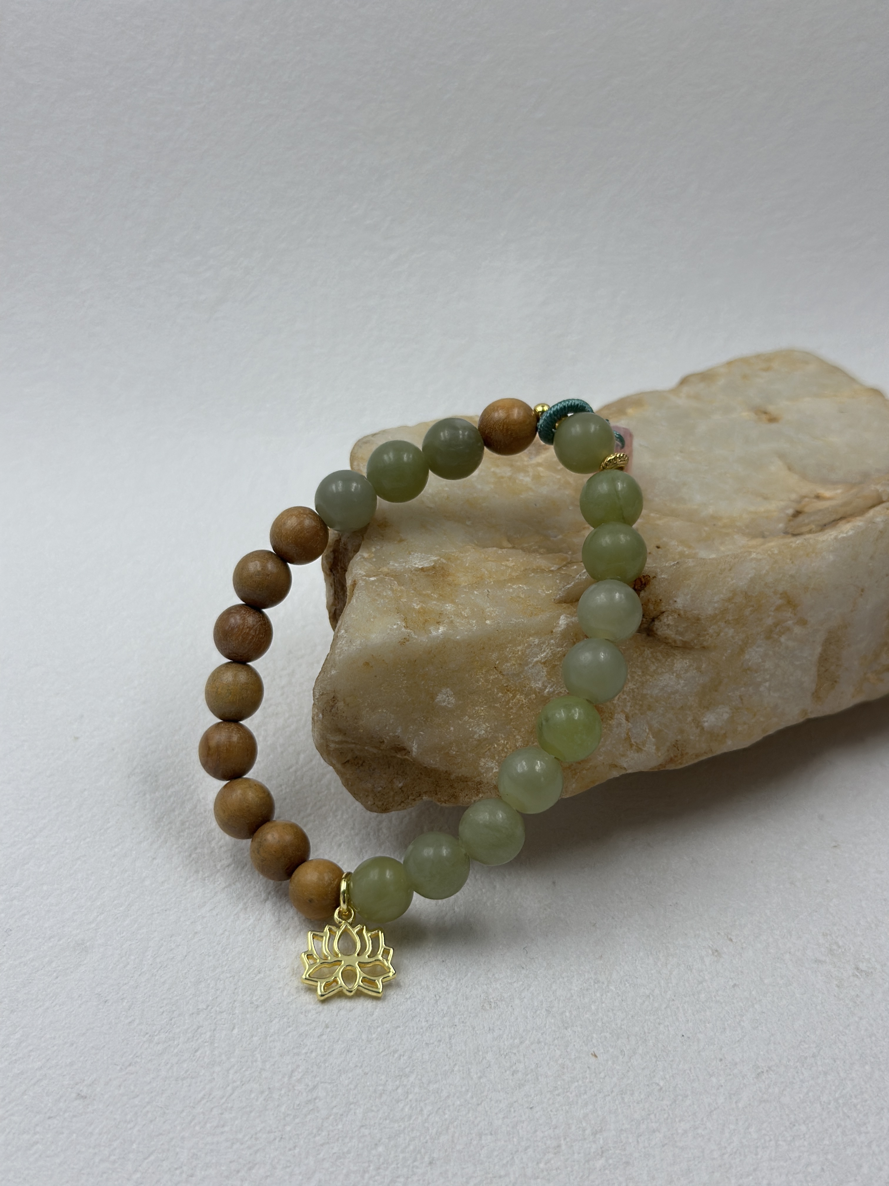 Natural Green Jade + Sandalwood + Agate Ruyi Bracelet