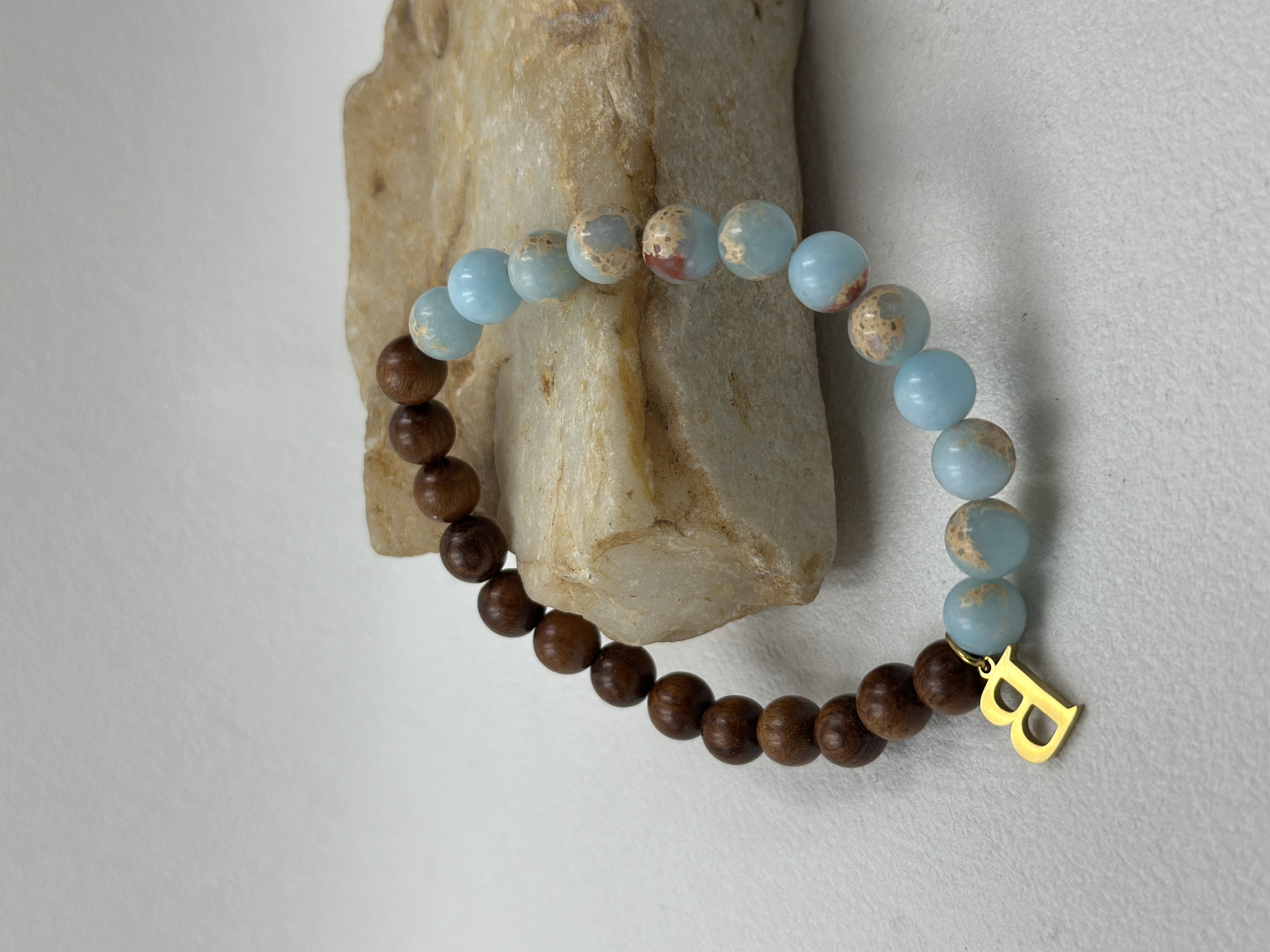Shoushan Stone + Sandalwood Bracelet, 8mm