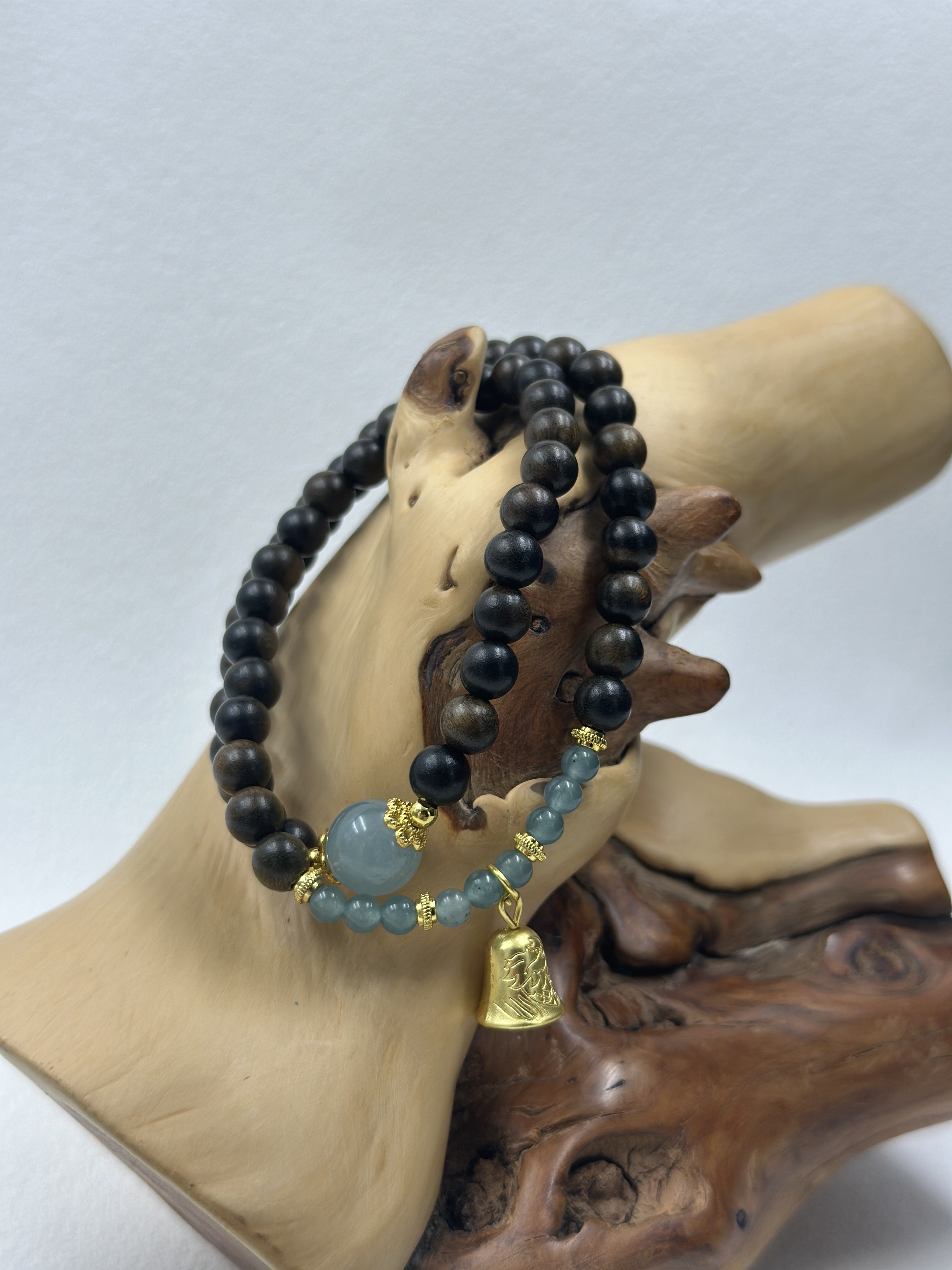 Blue Jade, Enhanced Turquoise & Sandalwood Bracelet (6mm)