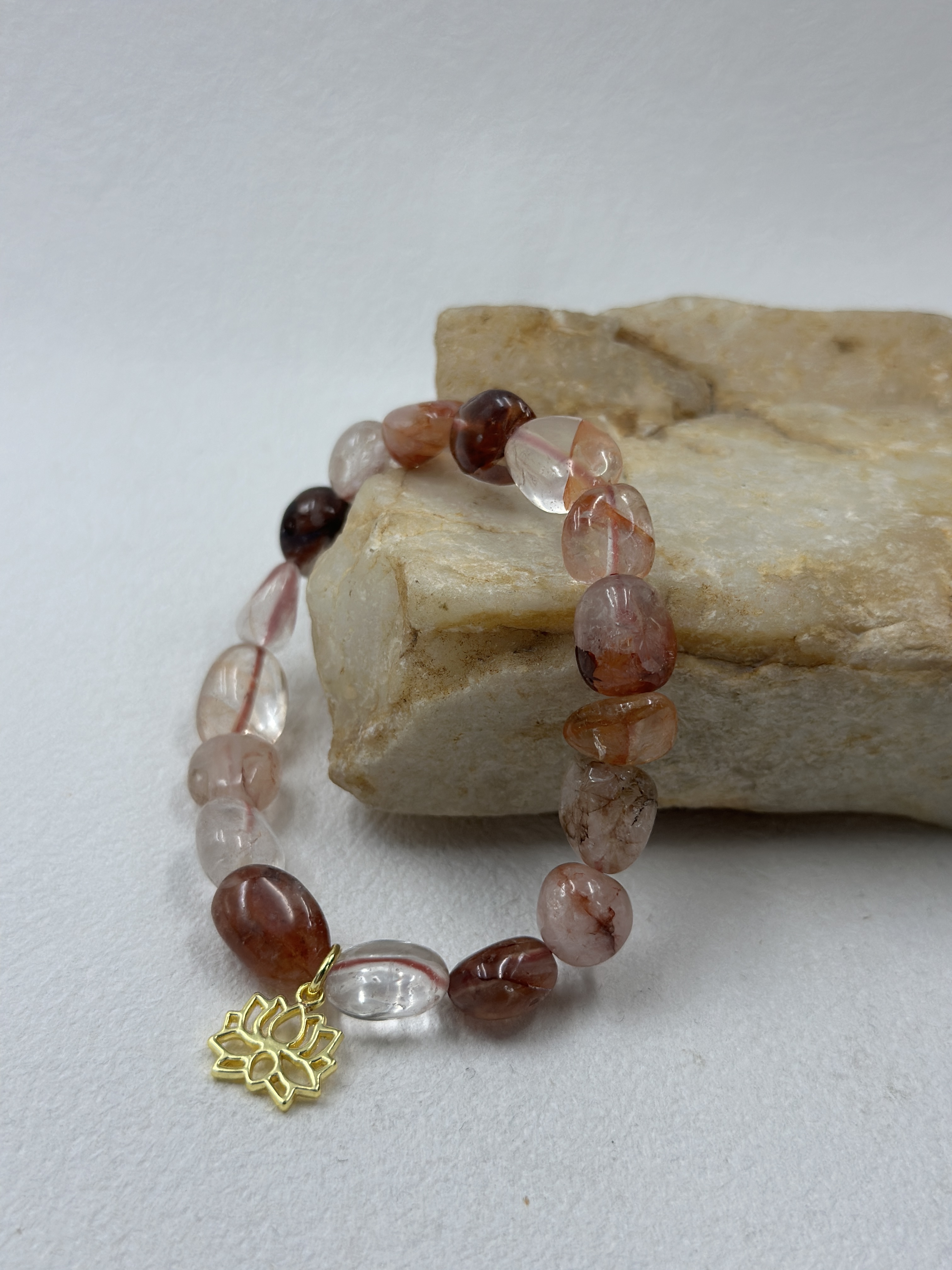 Red Flower Crystal Raw Stone Bracelet