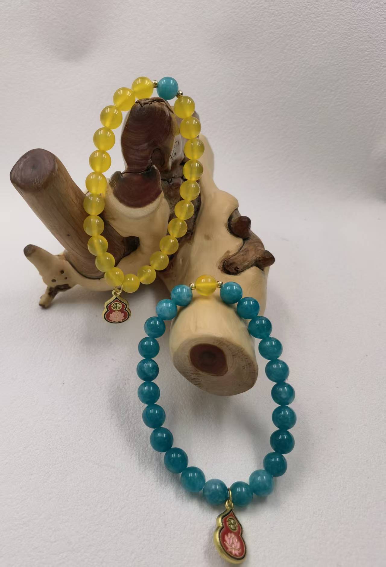 Stabilized Aquamarine + Yellow Agate, 8mm