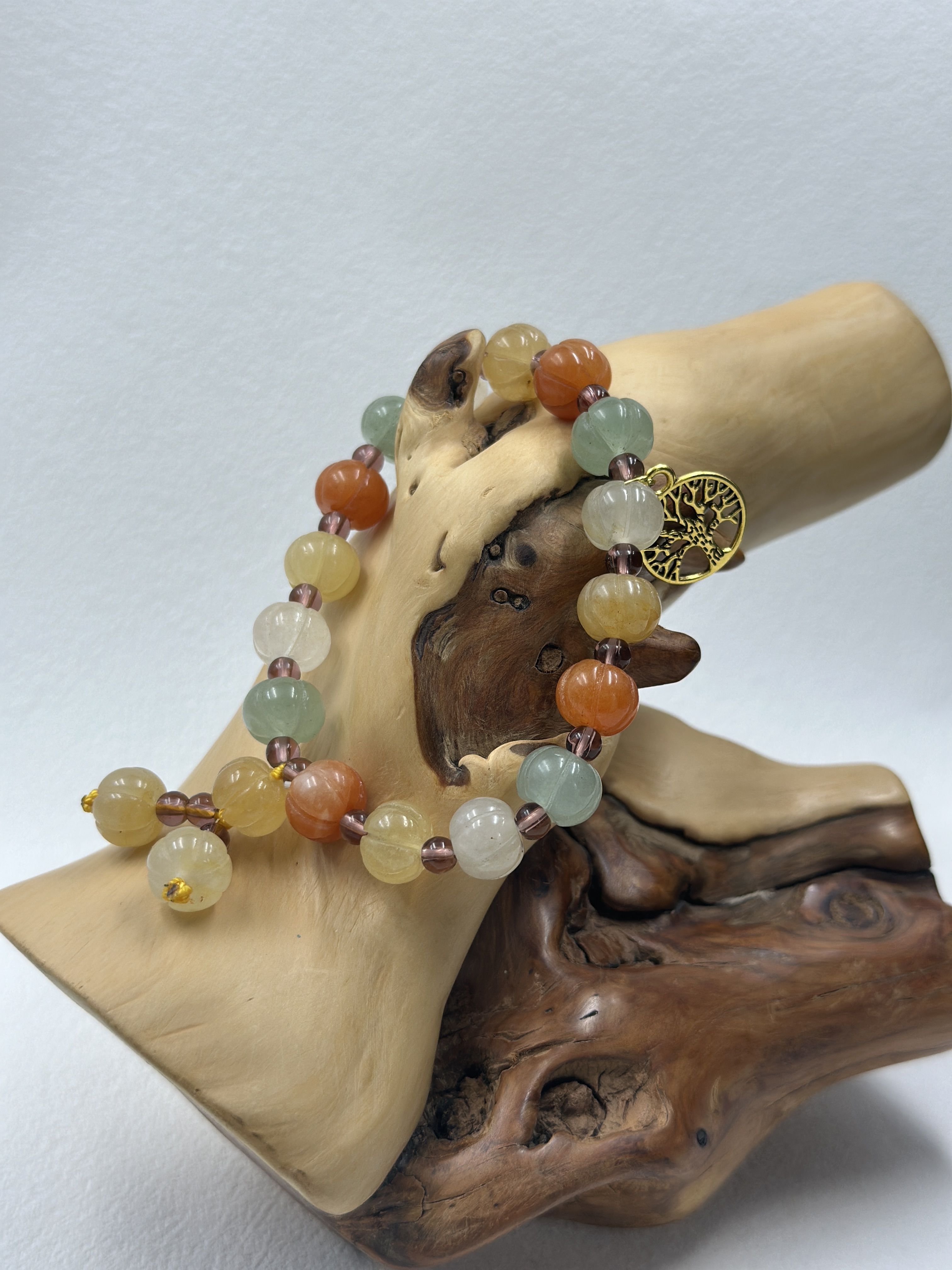 Golden Jade Pumpkin Beads & Aventurine Bracelet
