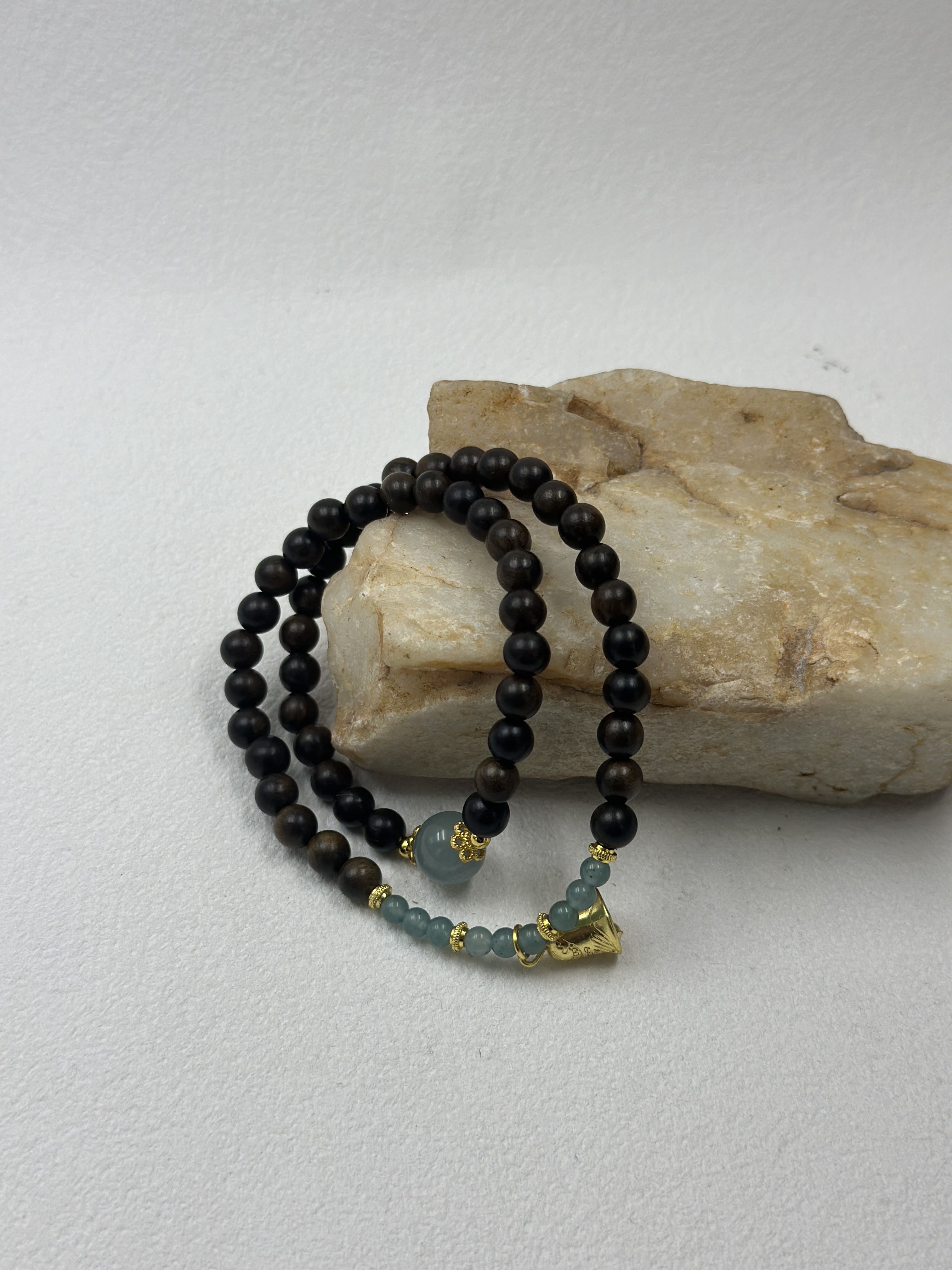 Blue Jade, Enhanced Turquoise & Sandalwood Bracelet (6mm)