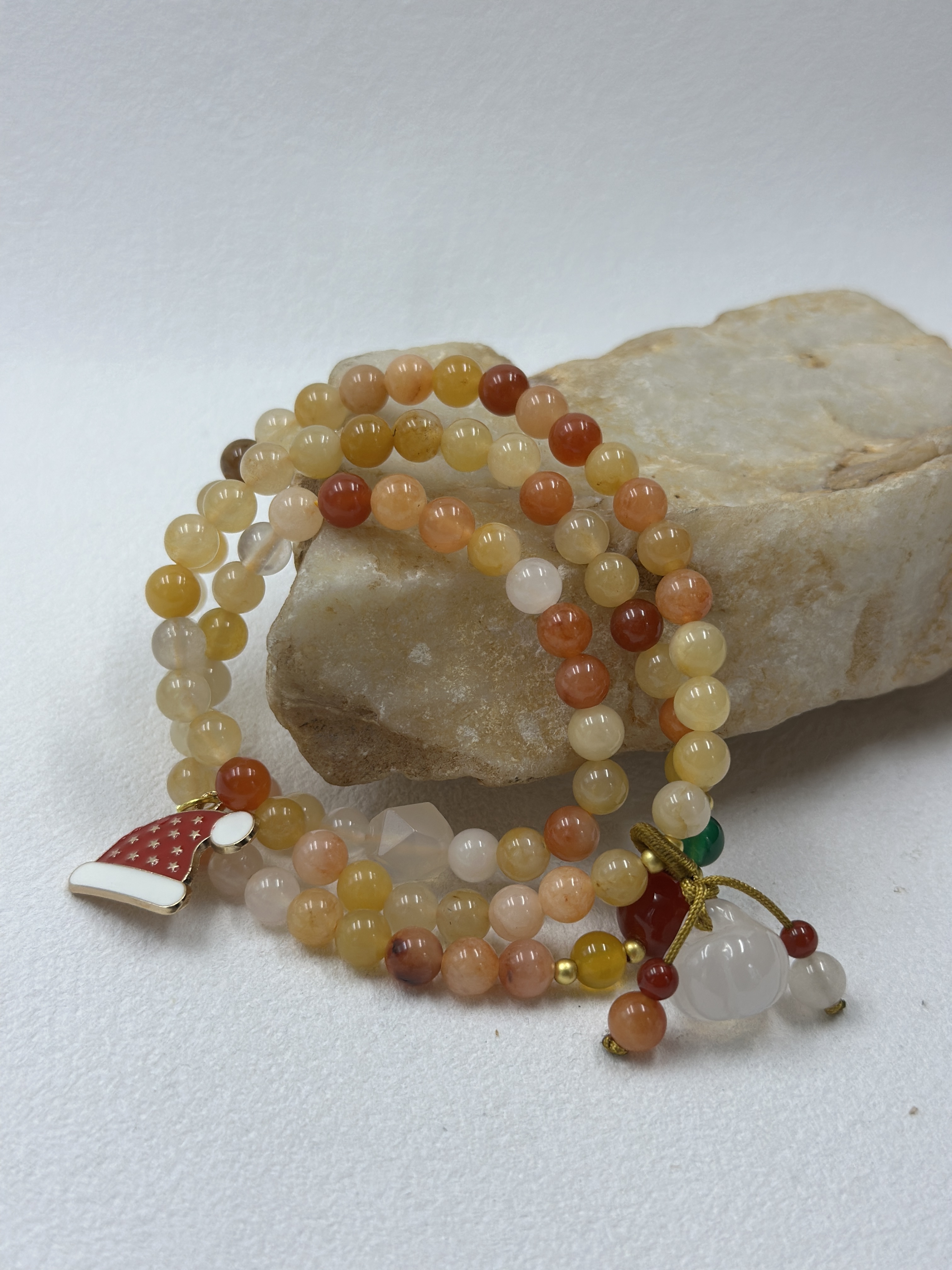 Natural Golden Jade with Agate Pumpkin Beads