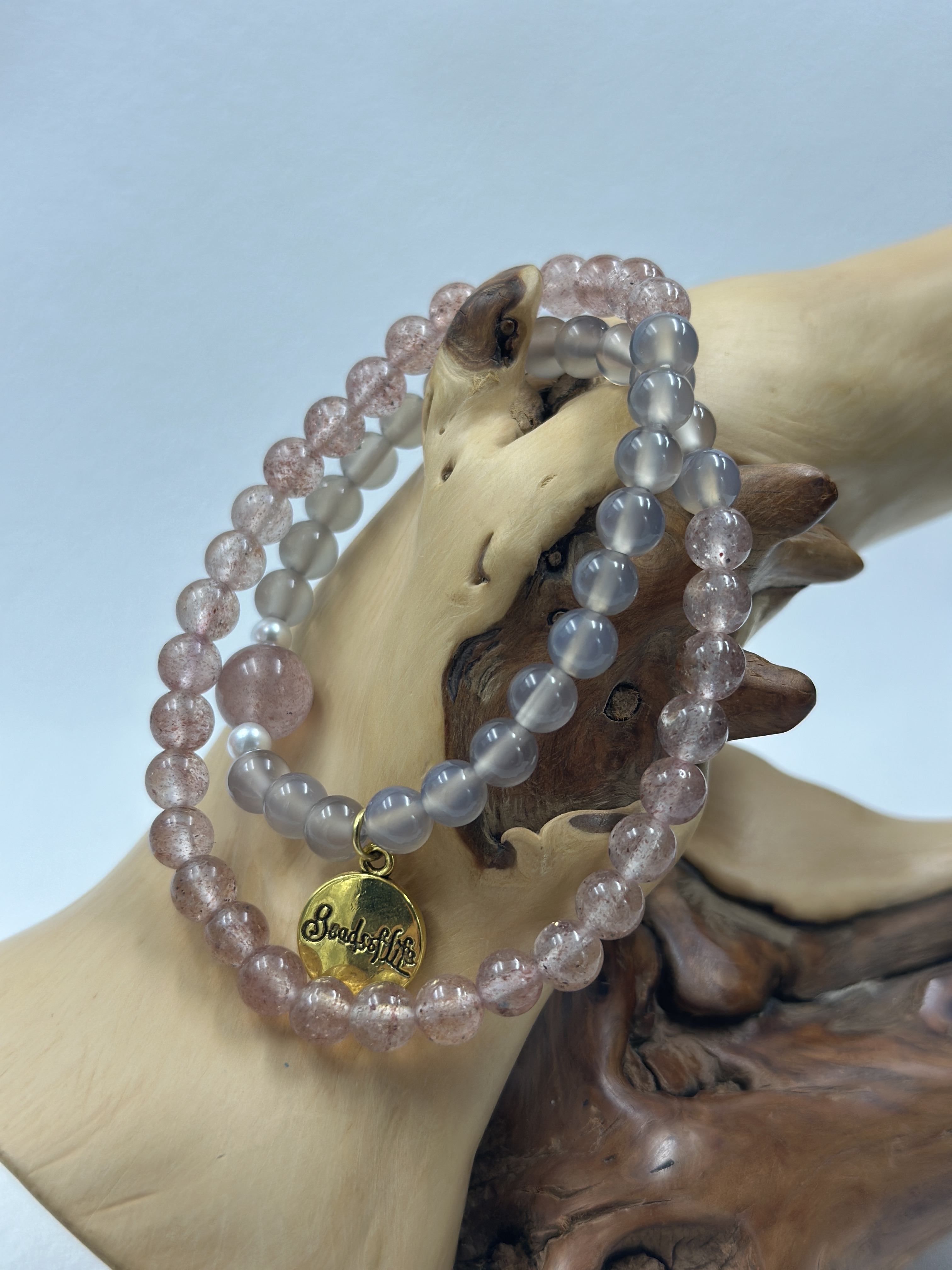 Strawberry Quartz + Grey Agate