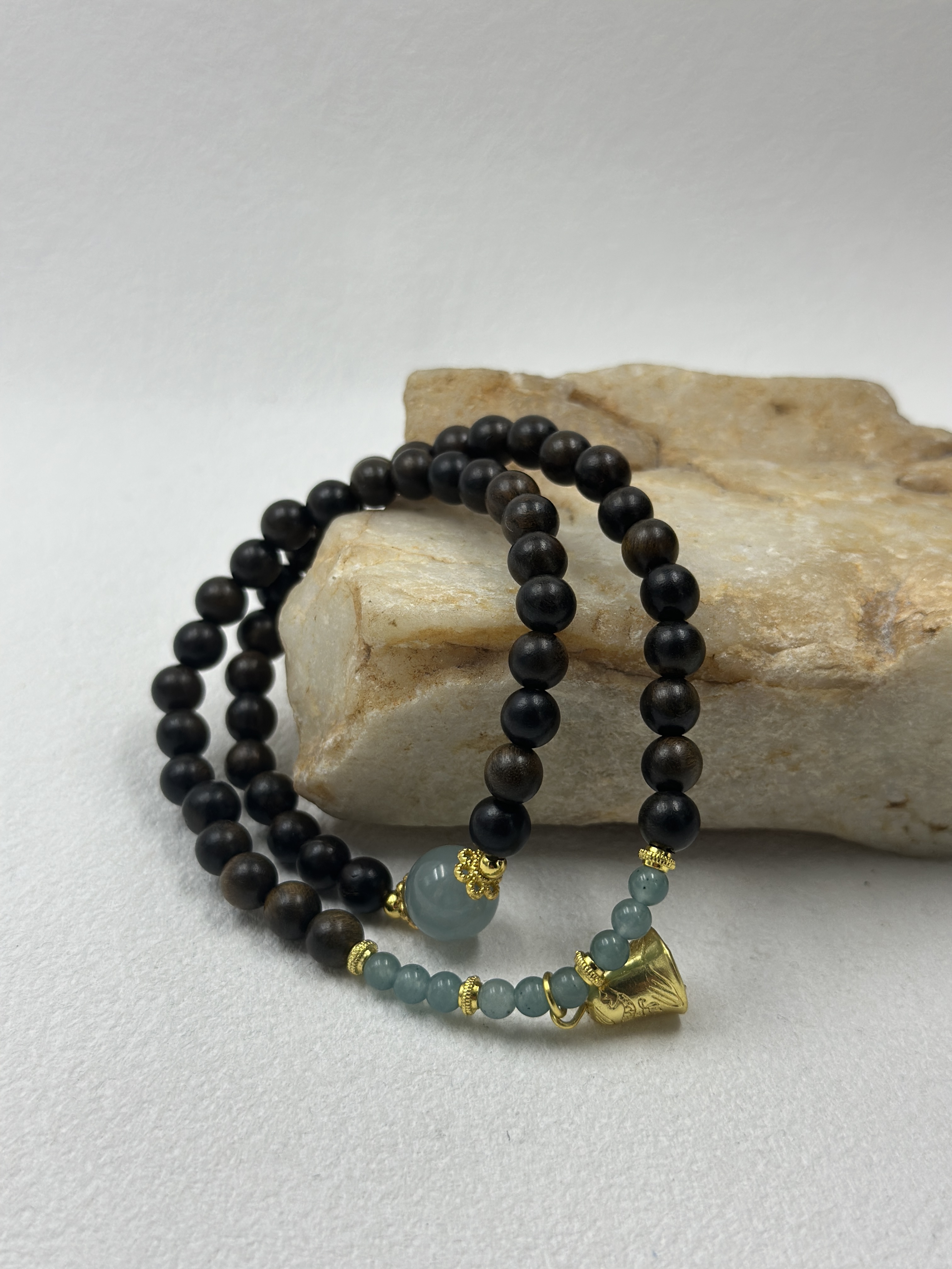 Blue Jade, Enhanced Turquoise & Sandalwood Bracelet (6mm)