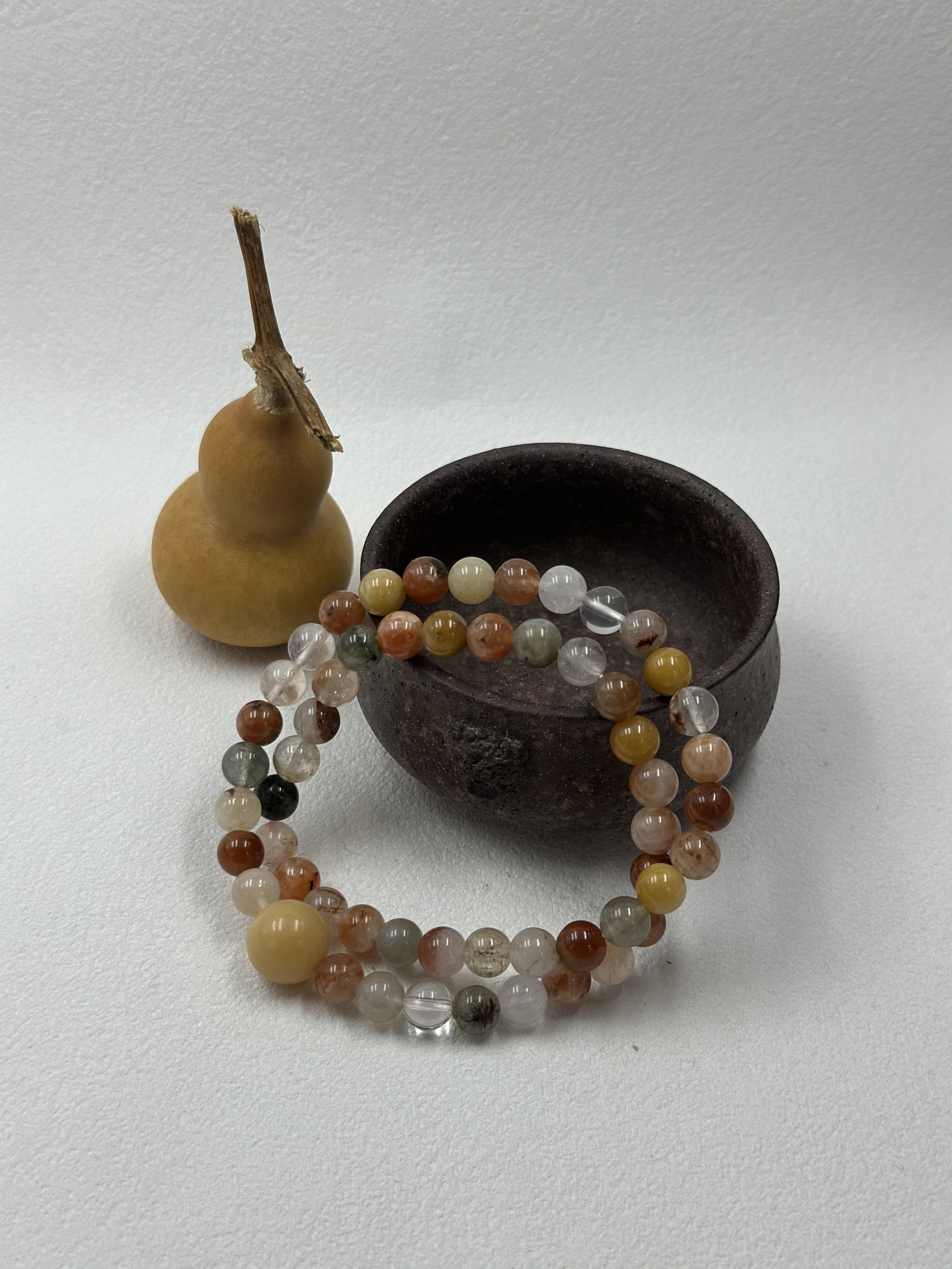Natural Red Rutile Quartz & Bodhi Bead Bracelet