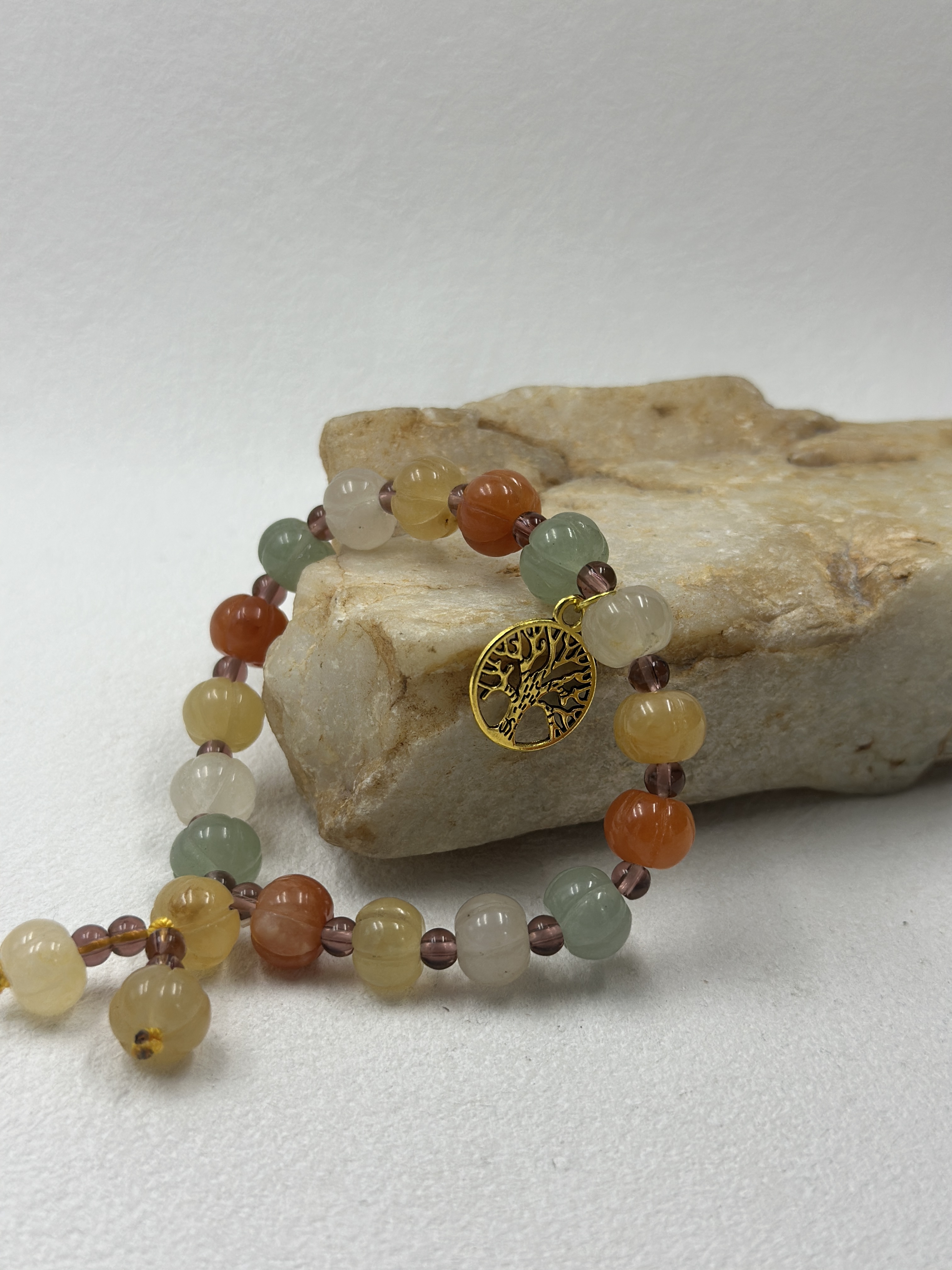 Golden Jade Pumpkin Beads & Aventurine Bracelet