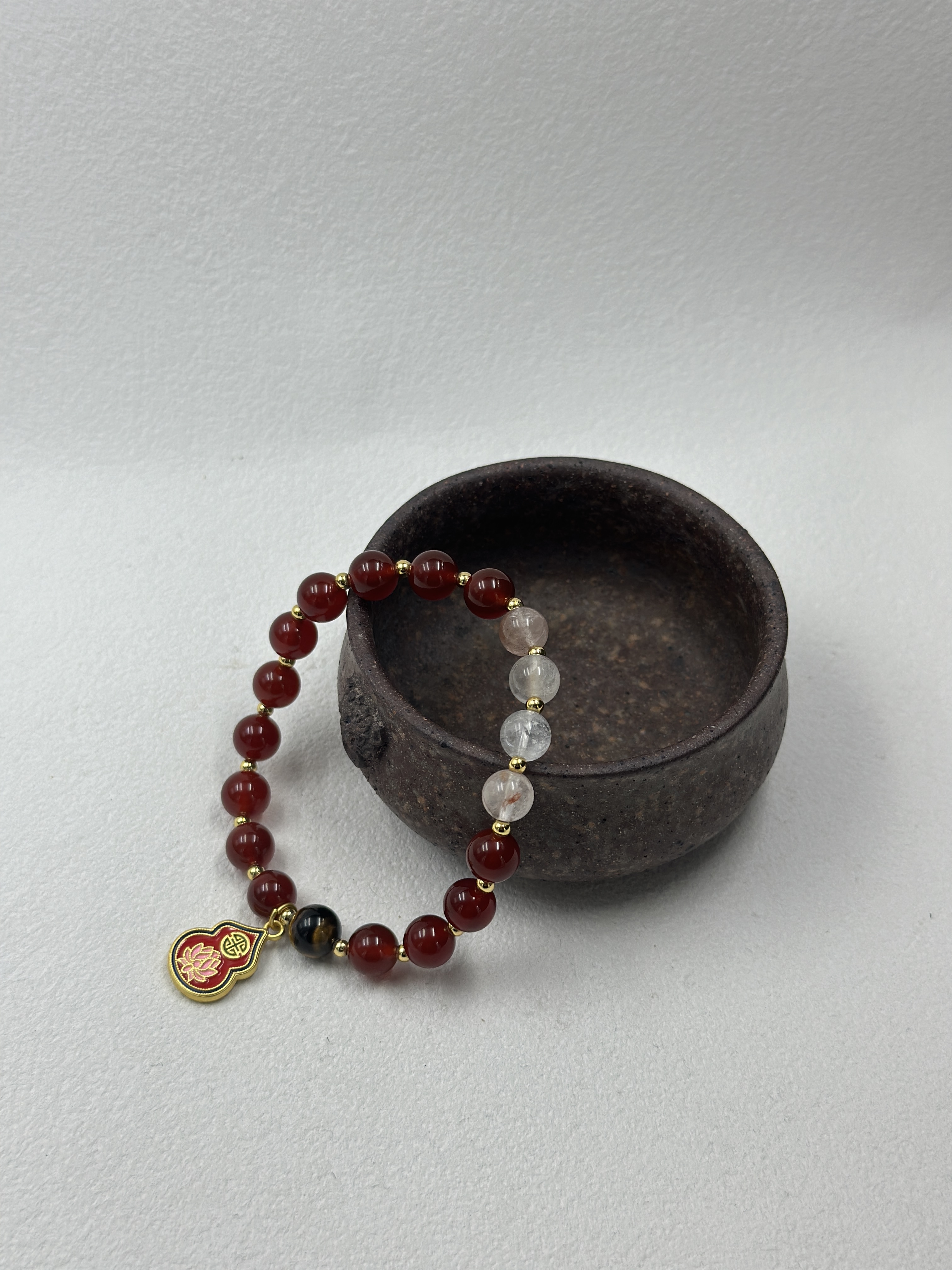 Red Agate + Natural Crystal, 8mm
