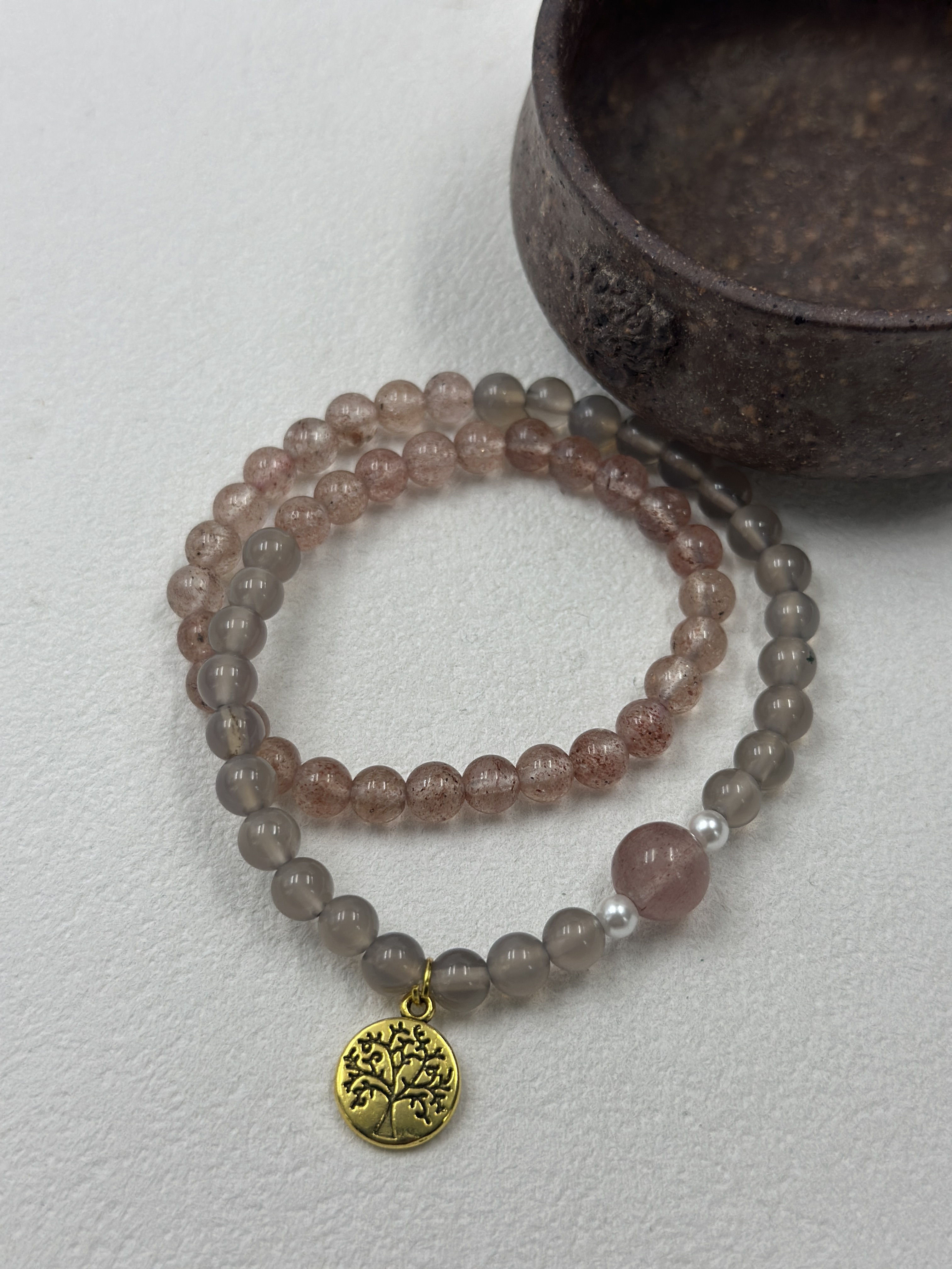 Strawberry Quartz + Grey Agate