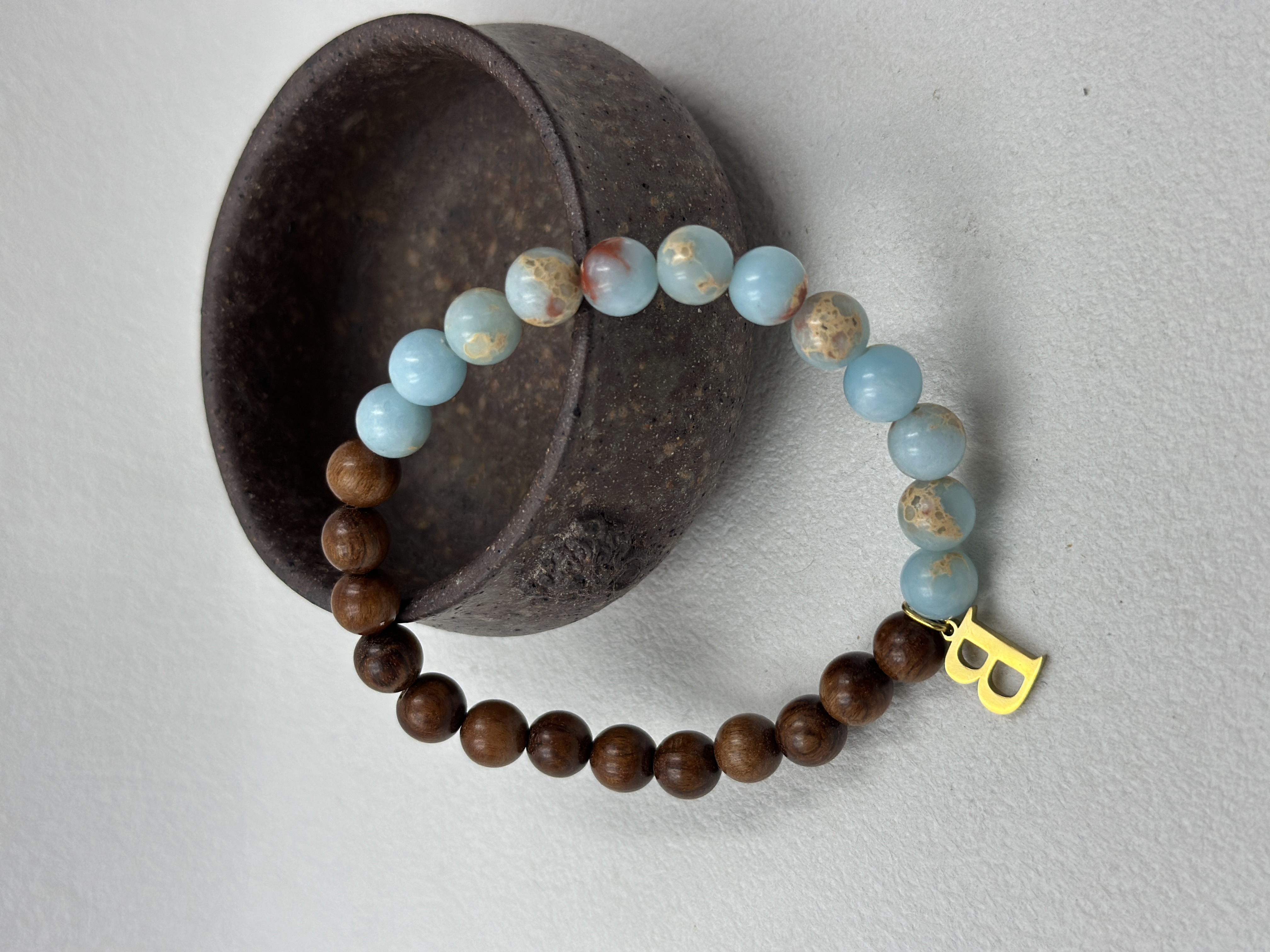 Shoushan Stone + Sandalwood Bracelet, 8mm