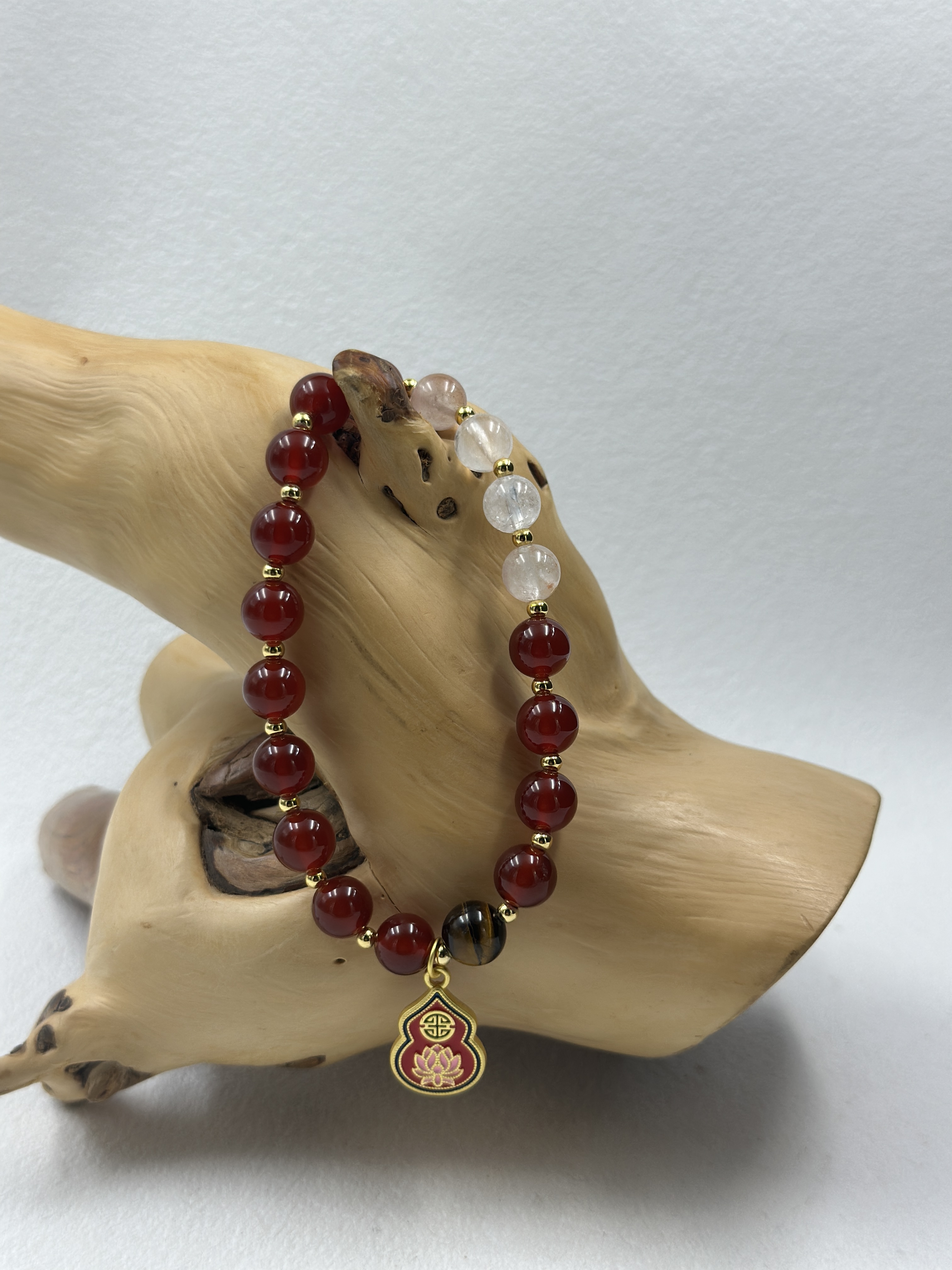 Red Agate + Natural Crystal, 8mm