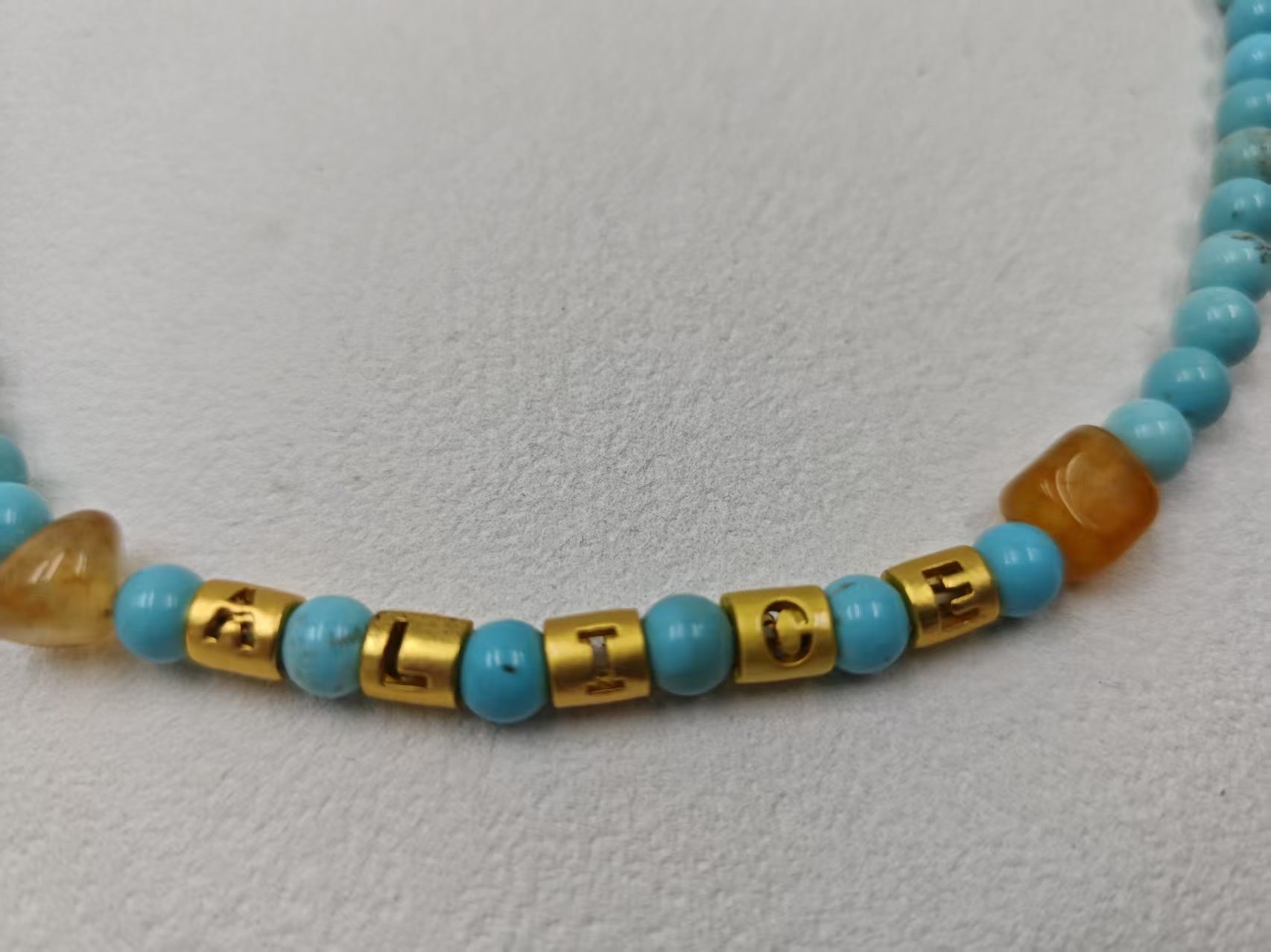 Stabilized Turquoise + Raw Agate, 4mm / 6mm