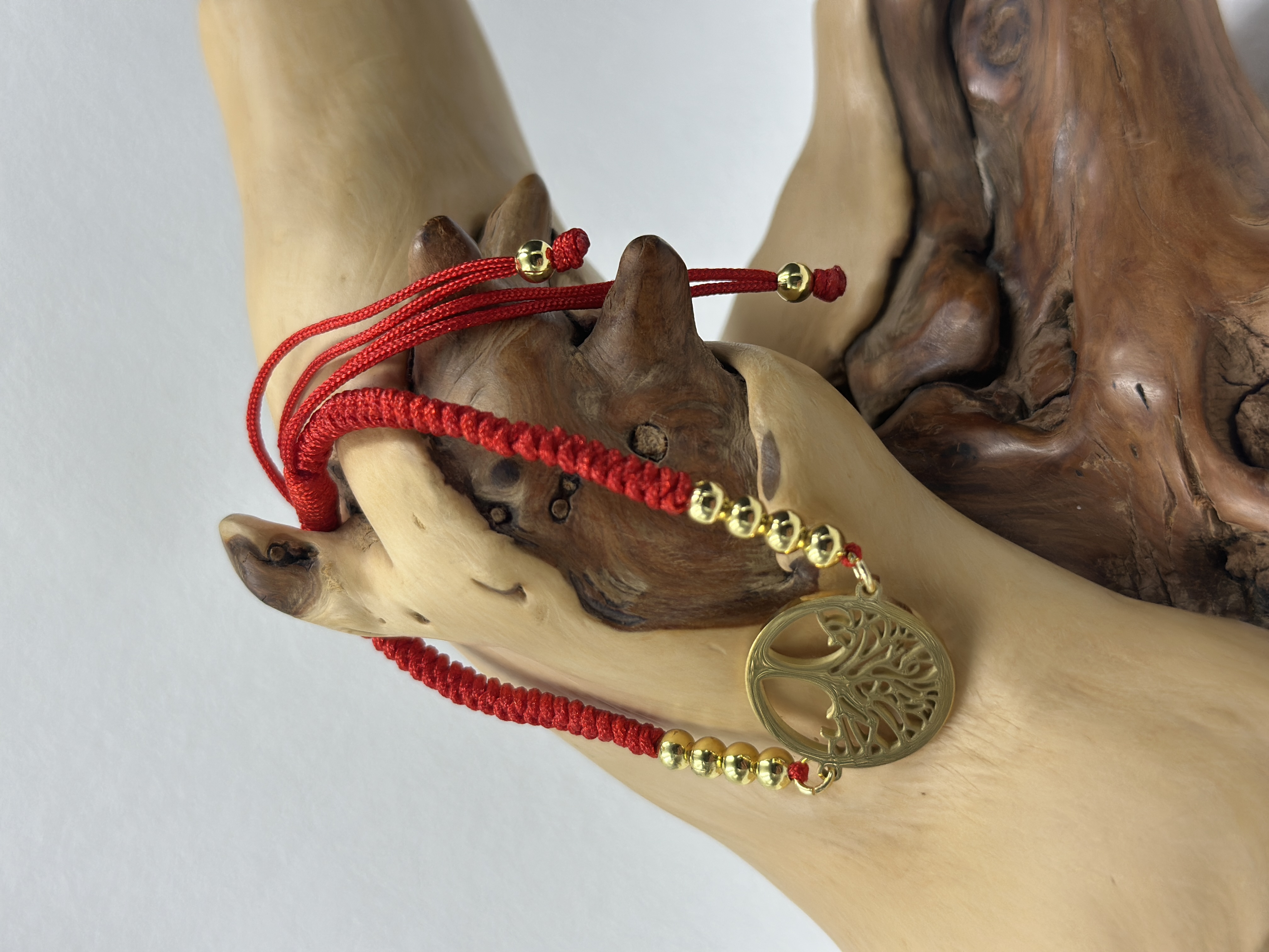 Handwoven Family Tree Lucky Bracelet with Gold Beads