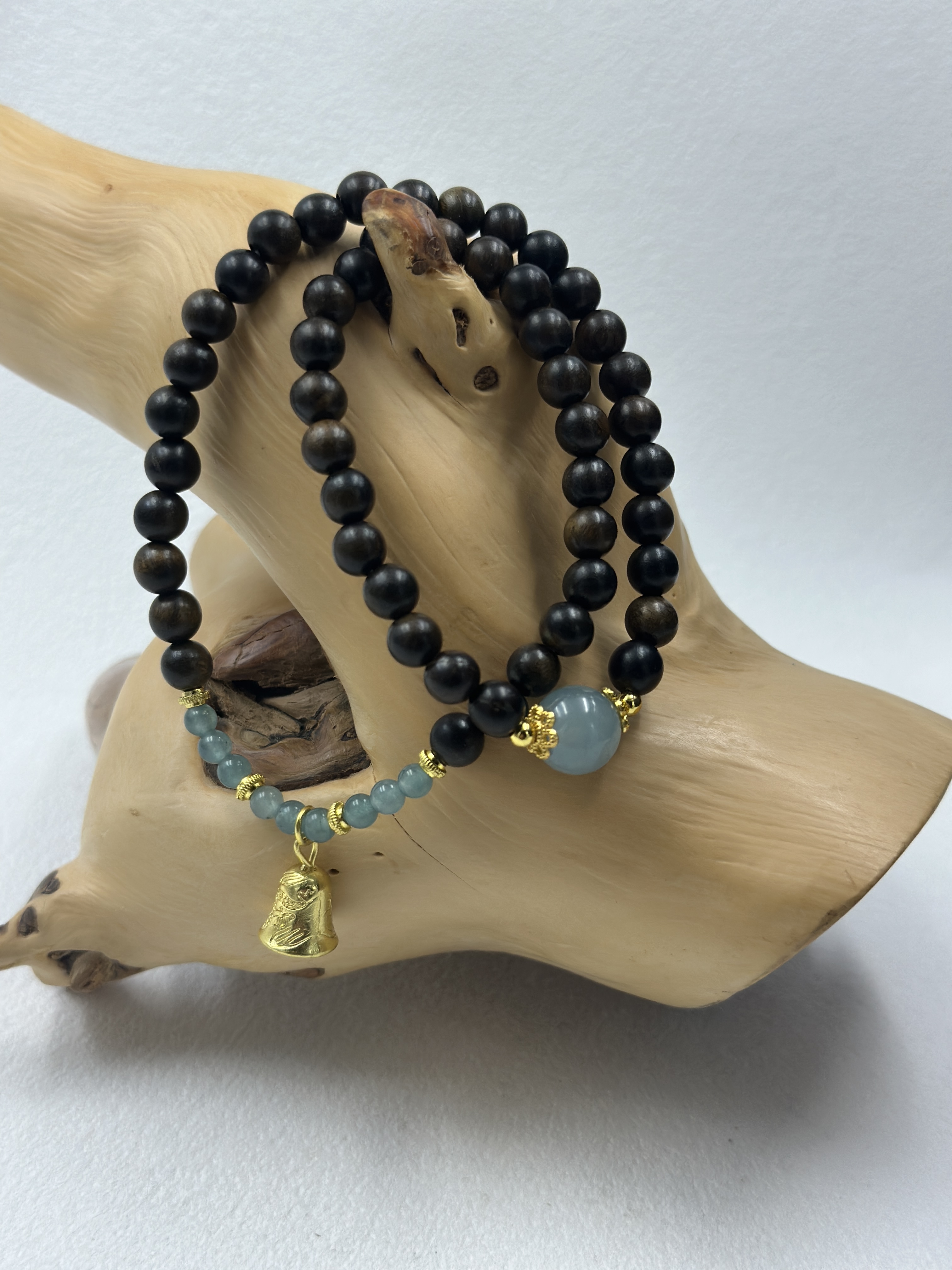 Blue Jade, Enhanced Turquoise & Sandalwood Bracelet (6mm)