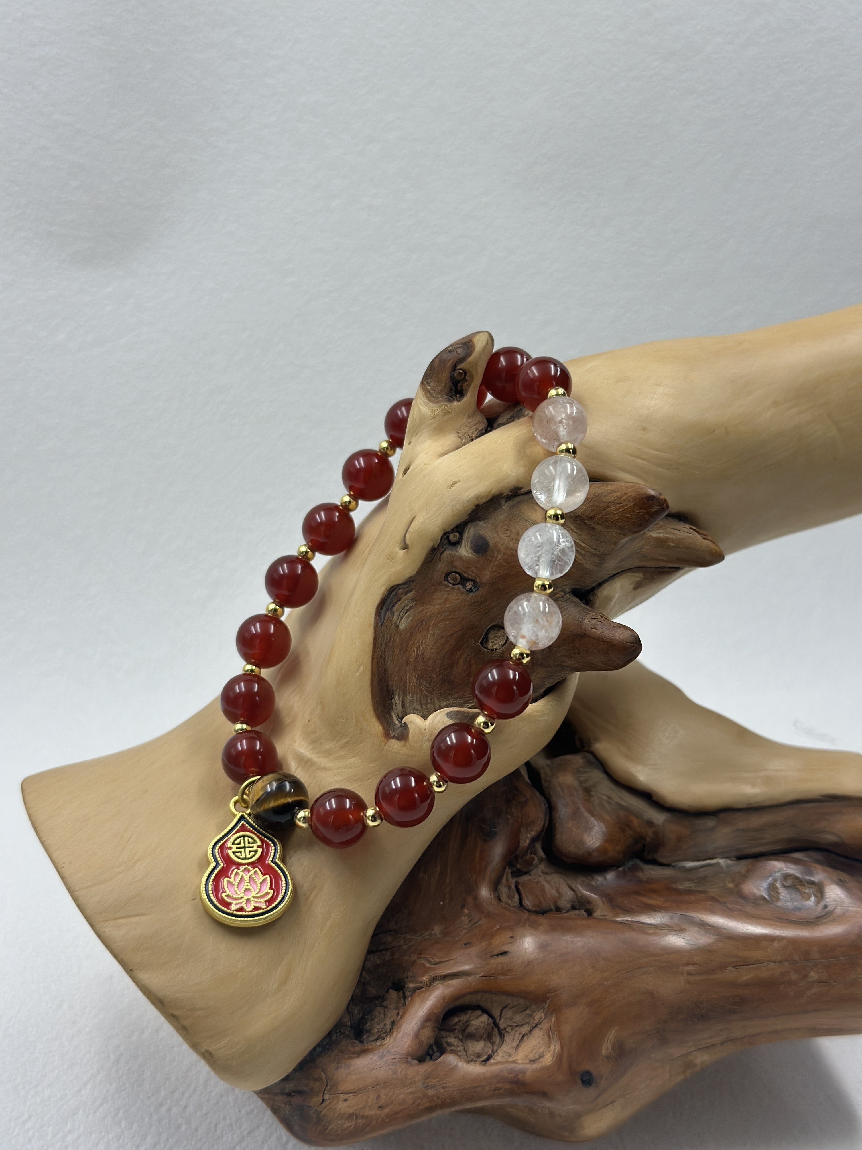 Red Agate + Natural Crystal, 8mm