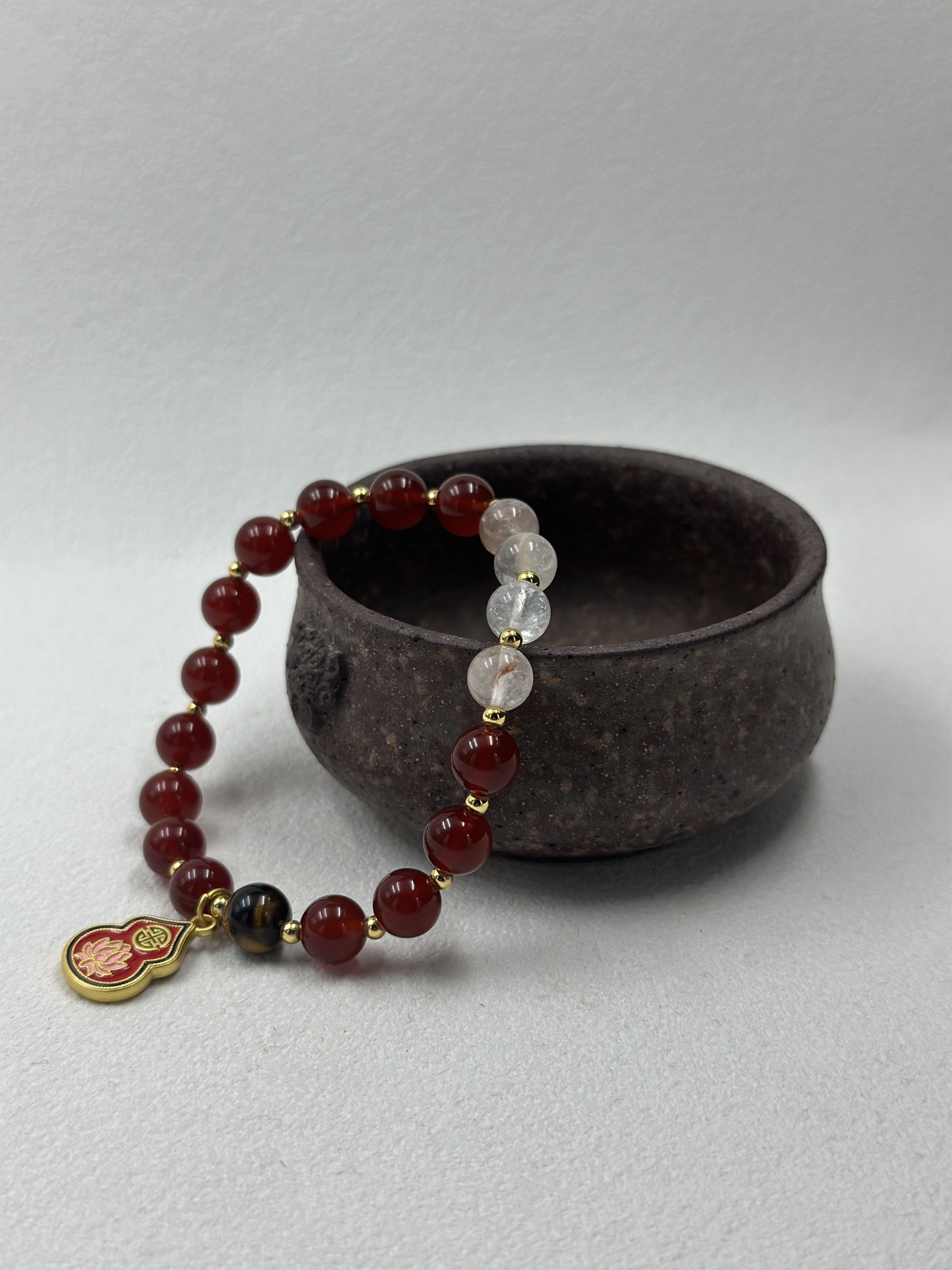 Red Agate + Natural Crystal, 8mm