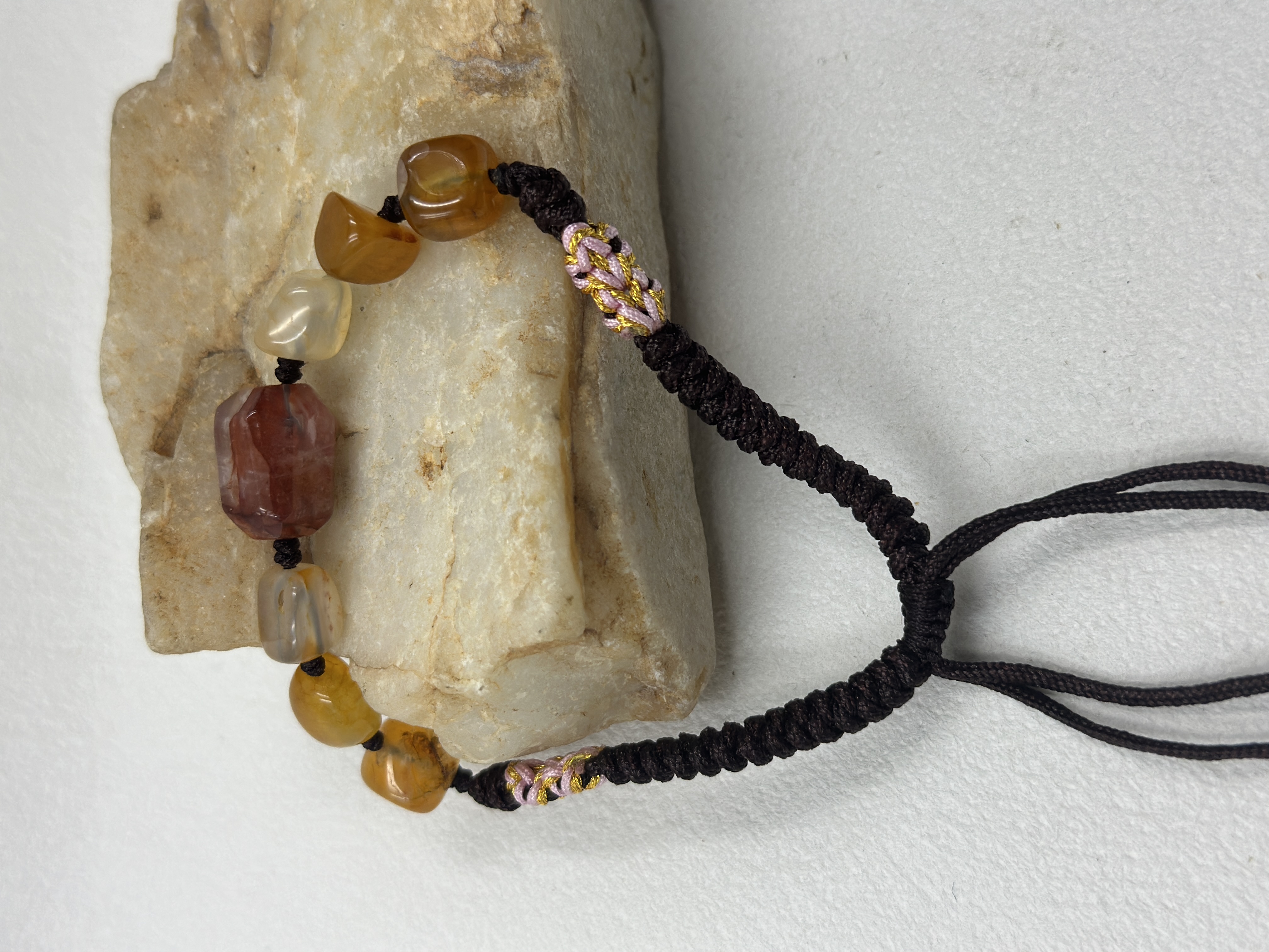 Handwoven Lucky Cord with Large Natural Crystal & Agate Raw Stone