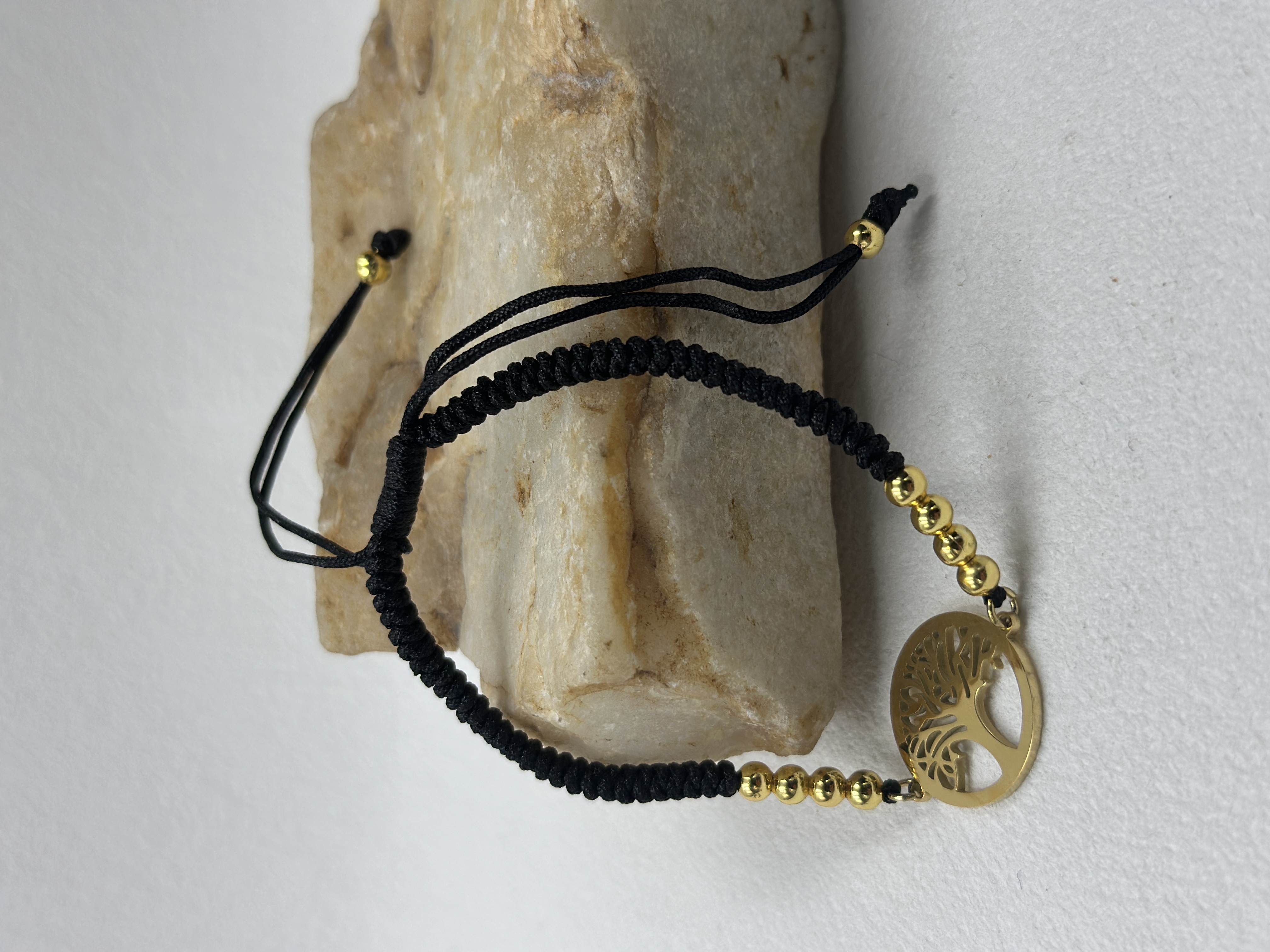 Handwoven Family Tree Lucky Bracelet with Gold Beads