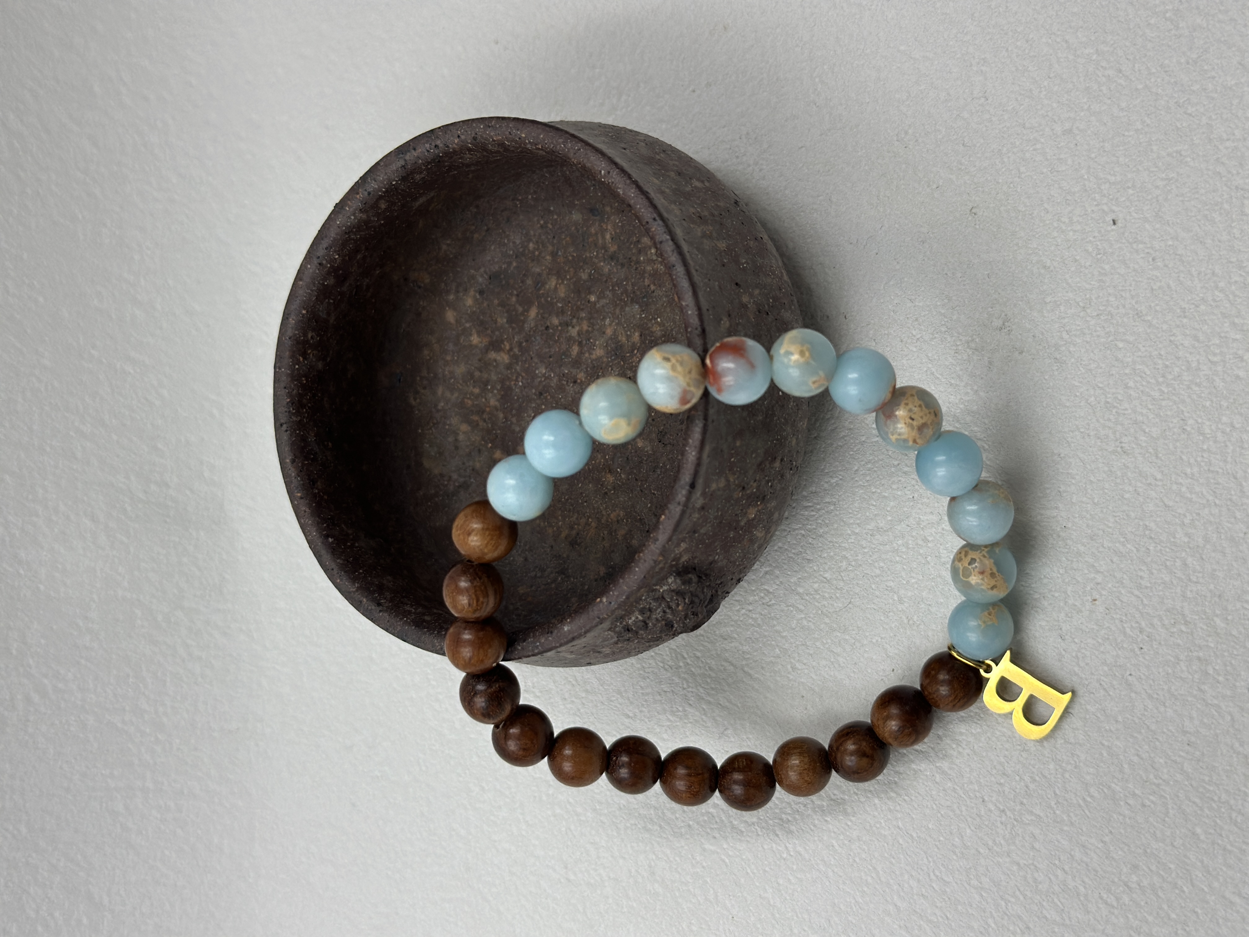 Shoushan Stone + Sandalwood Bracelet, 8mm