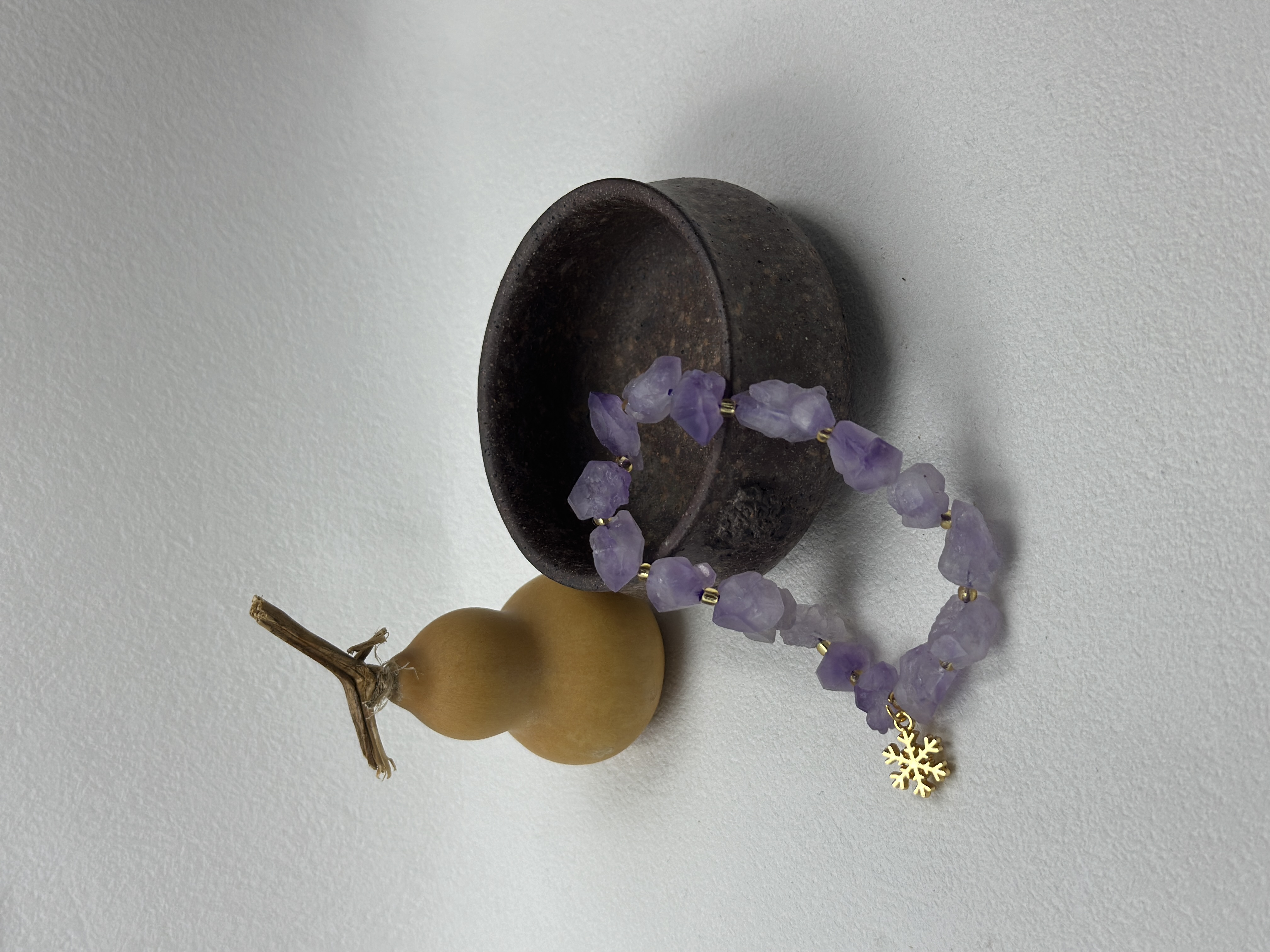 Amethyst Raw Stone Bracelet with snowflake charm (10mm)