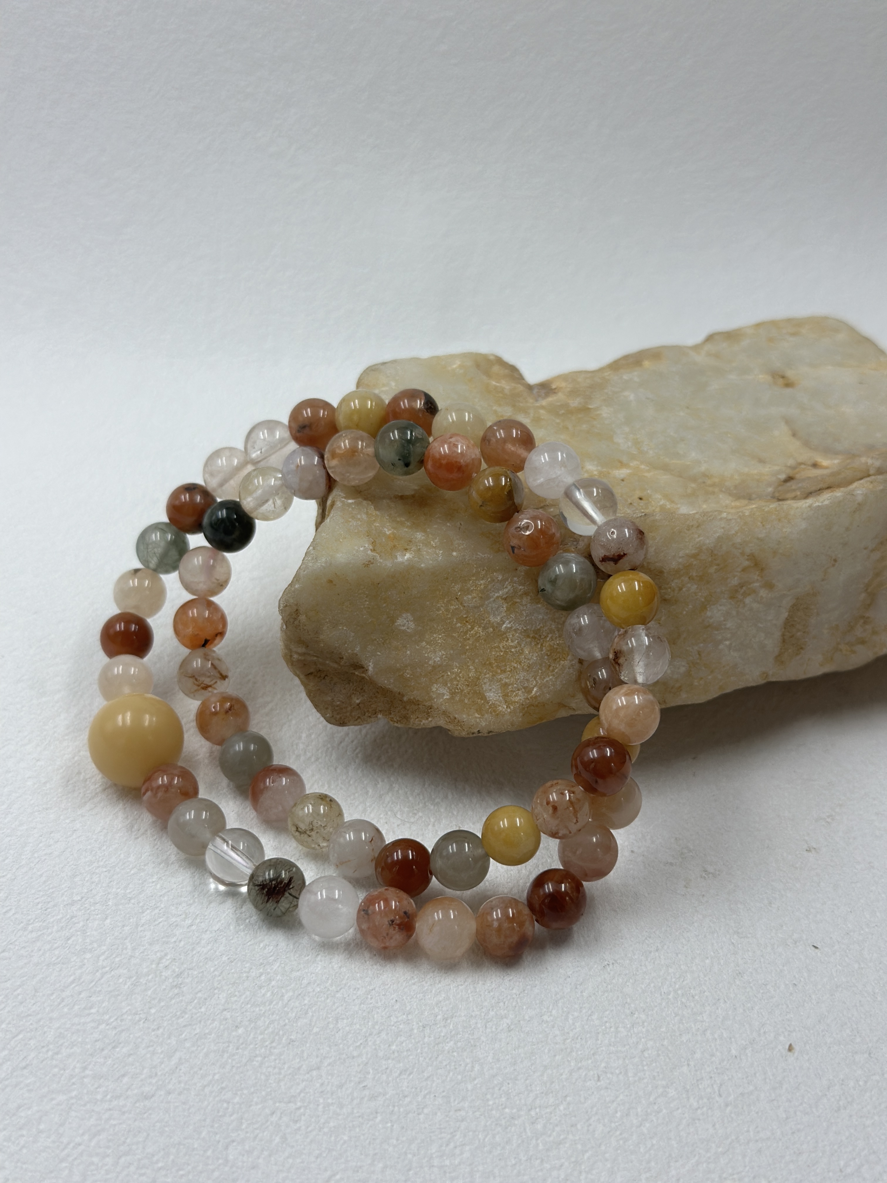 Natural Red Rutile Quartz & Bodhi Bead Bracelet