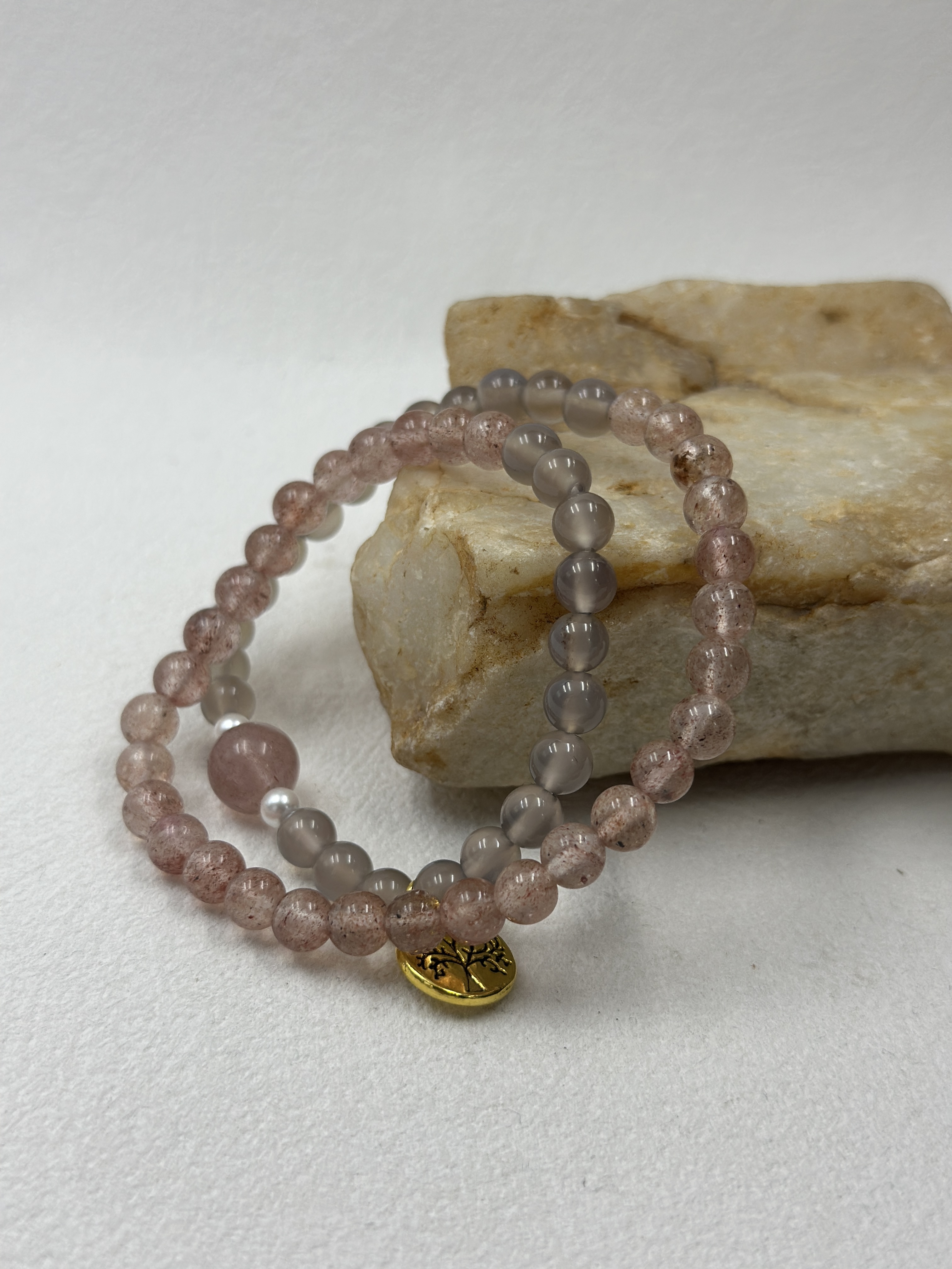 Strawberry Quartz + Grey Agate